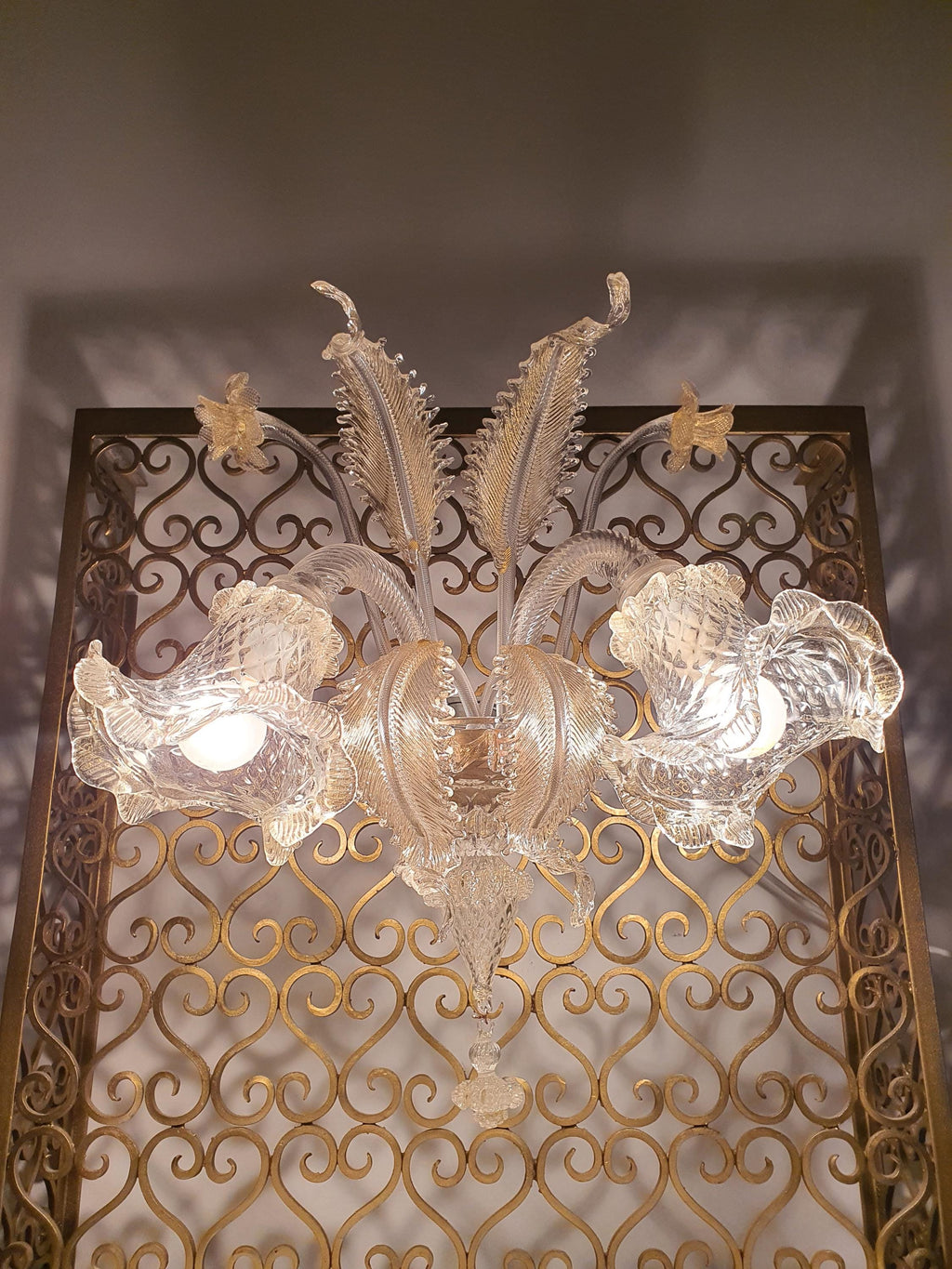 Vintage Murano Glass Wall Sconce: Golden Tulip Hollywood Regency Lighting