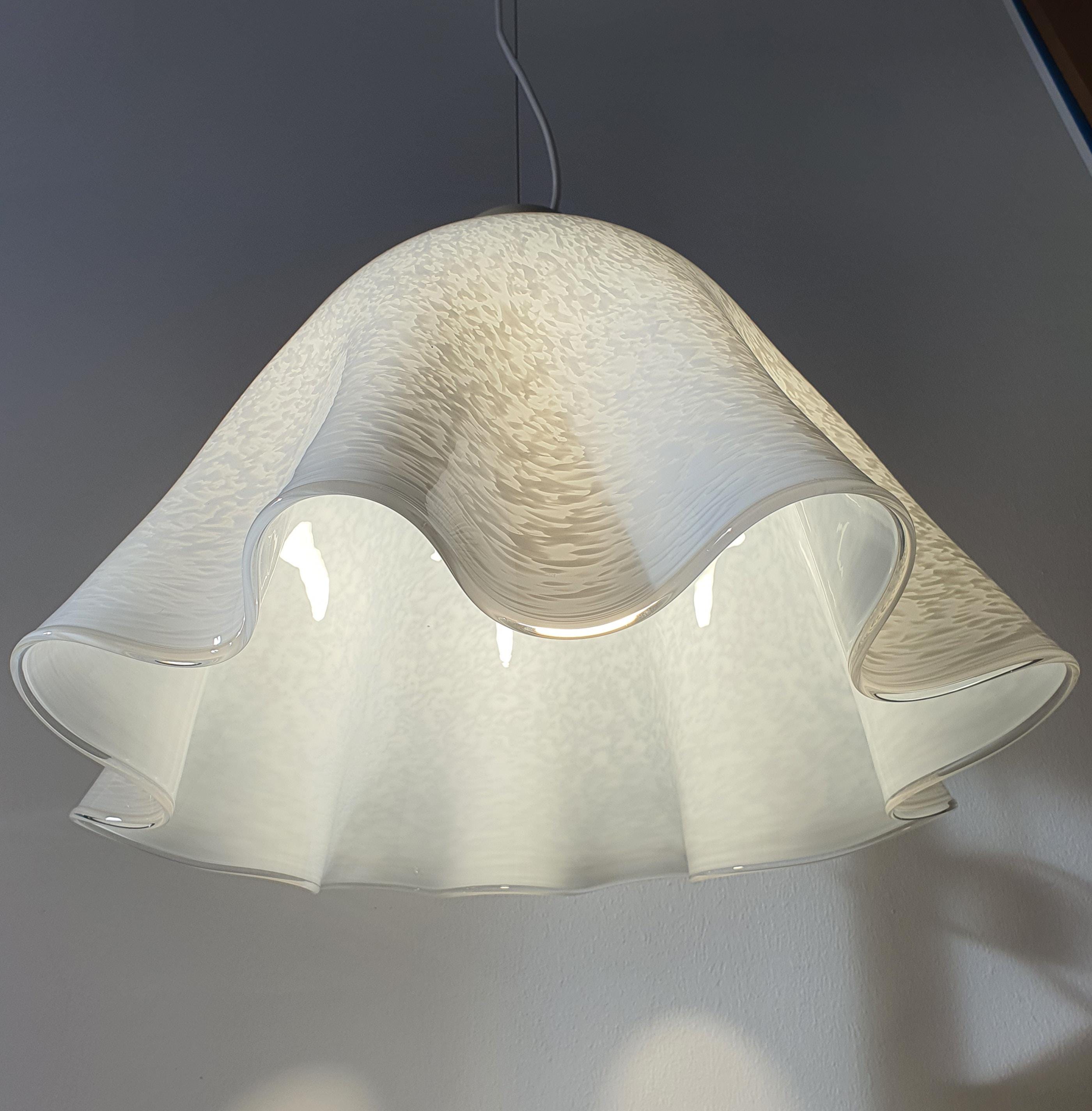 Vintage Murano Glass Fazzoletto White Spotted Pendant Light