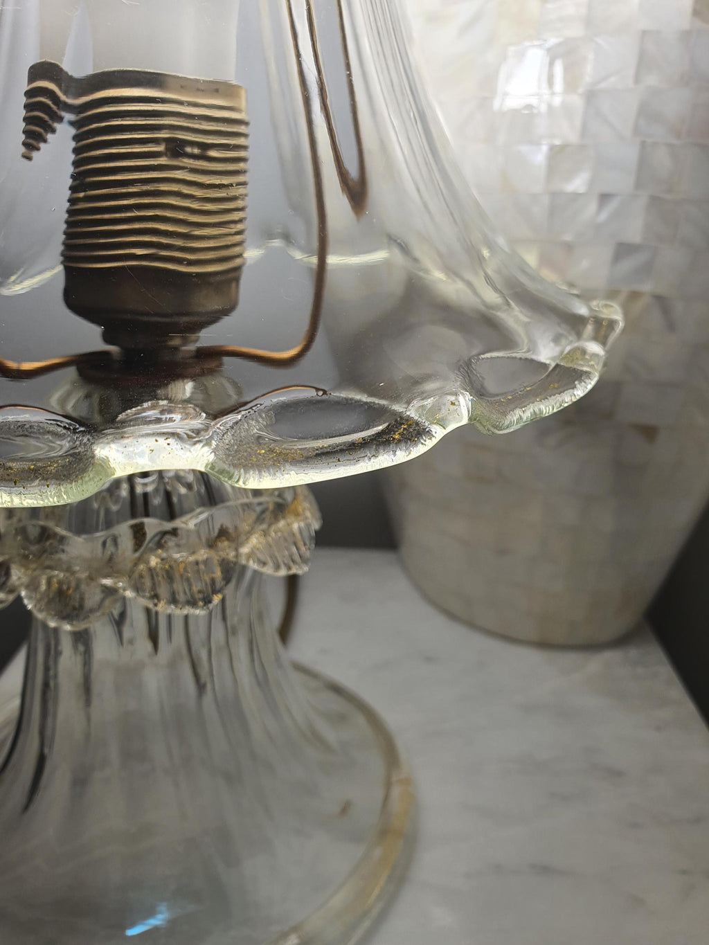 Floral Table Lamp in Vintage Murano Glass | Hand-blown Italian Tulip Light with Gold Powder