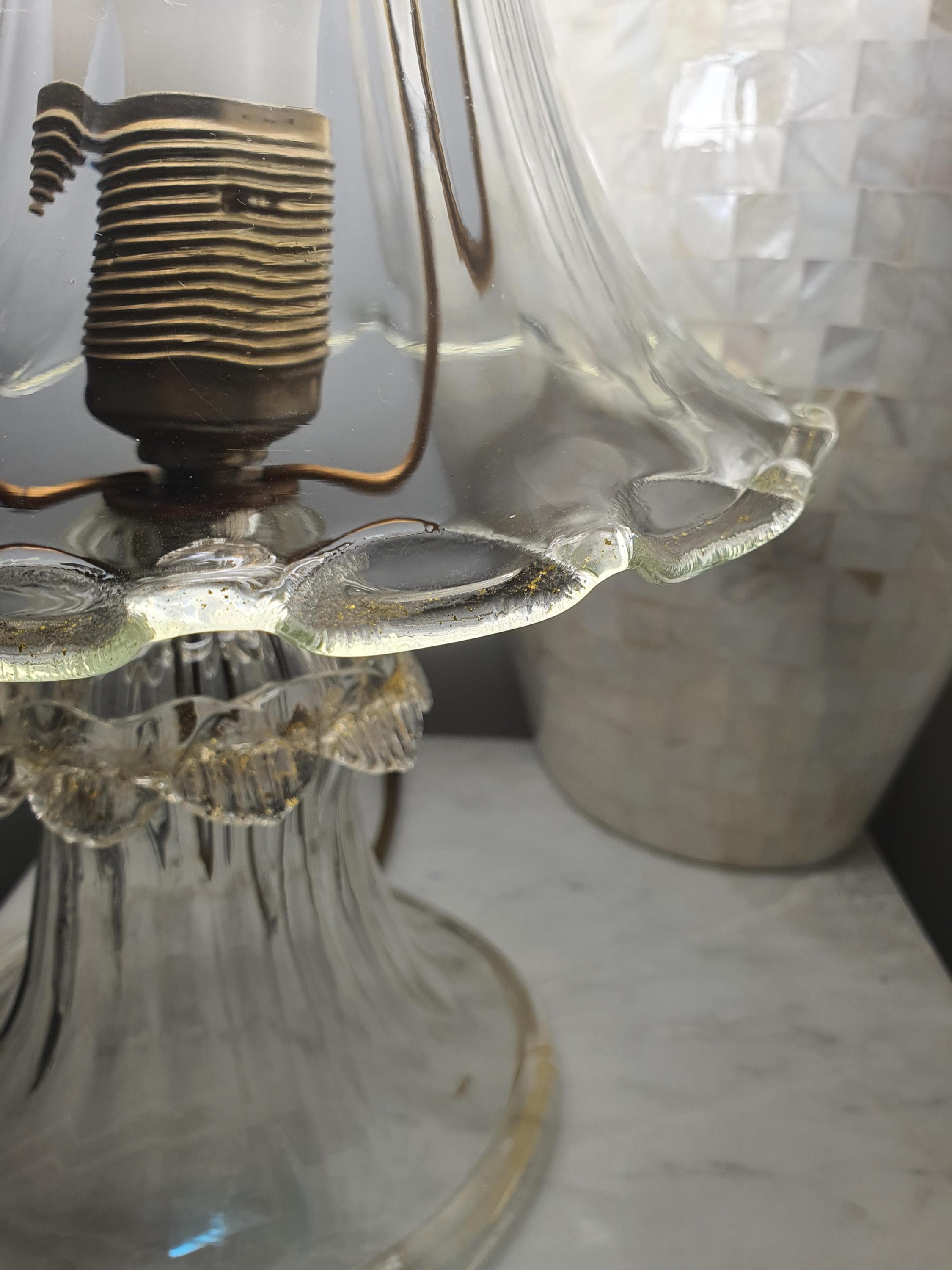 Floral Table Lamp in Vintage Murano Glass | Hand-blown Italian Tulip Light with Gold Powder