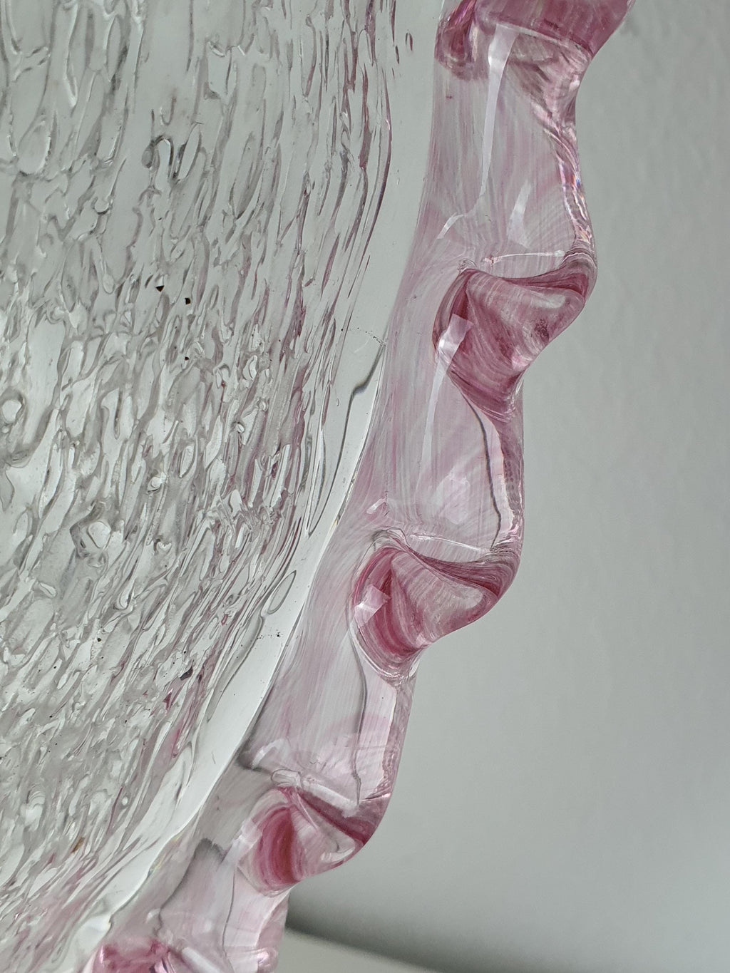 Vintage Floral Murano Glass Flush Mount – Frosted Sand Finish with Pink Edge