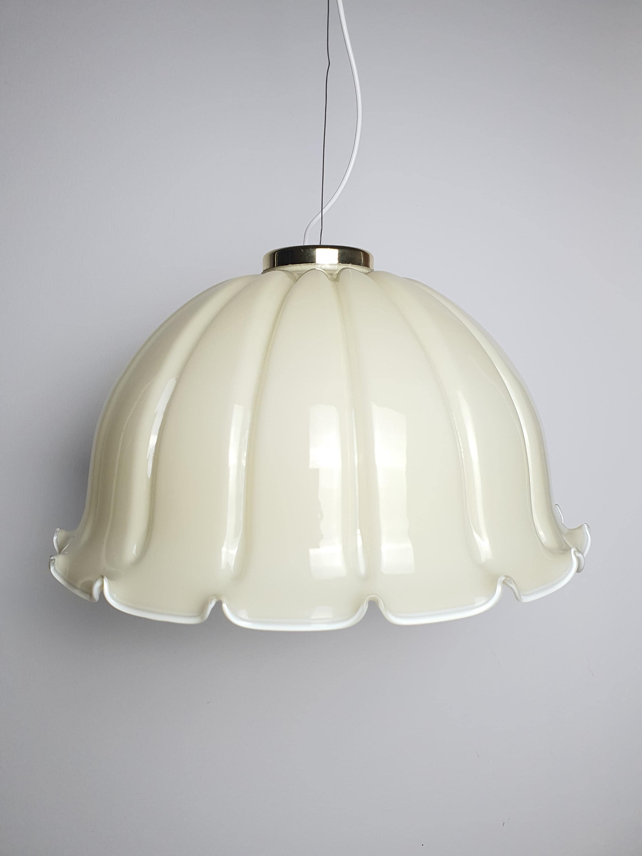 Vintage Murano Glass Cream Tulip Pendant Light Italian Retro Style