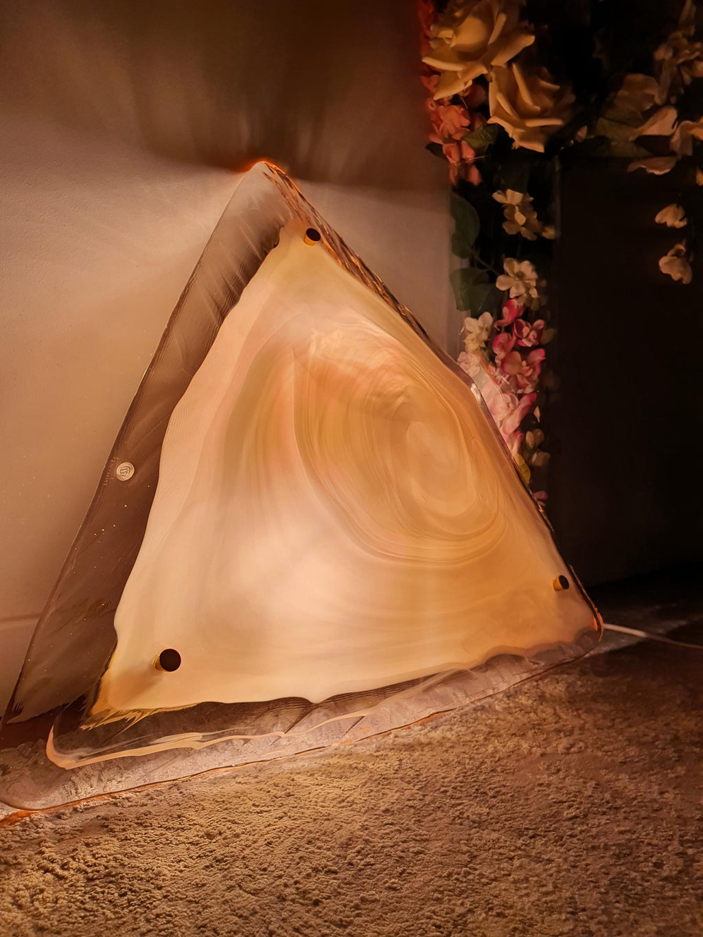 La Murrina Murano Glass Flush Mount Light: Pink Marble Art Nouveau Ceiling Lamp