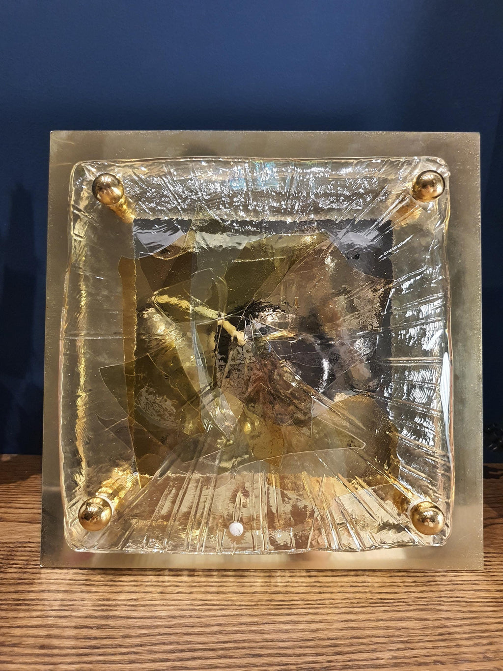 La Murrina organic shape square flush mount in handcrafted Murano glass | clear glass golden base art nouveau luxurious ceiling wall light