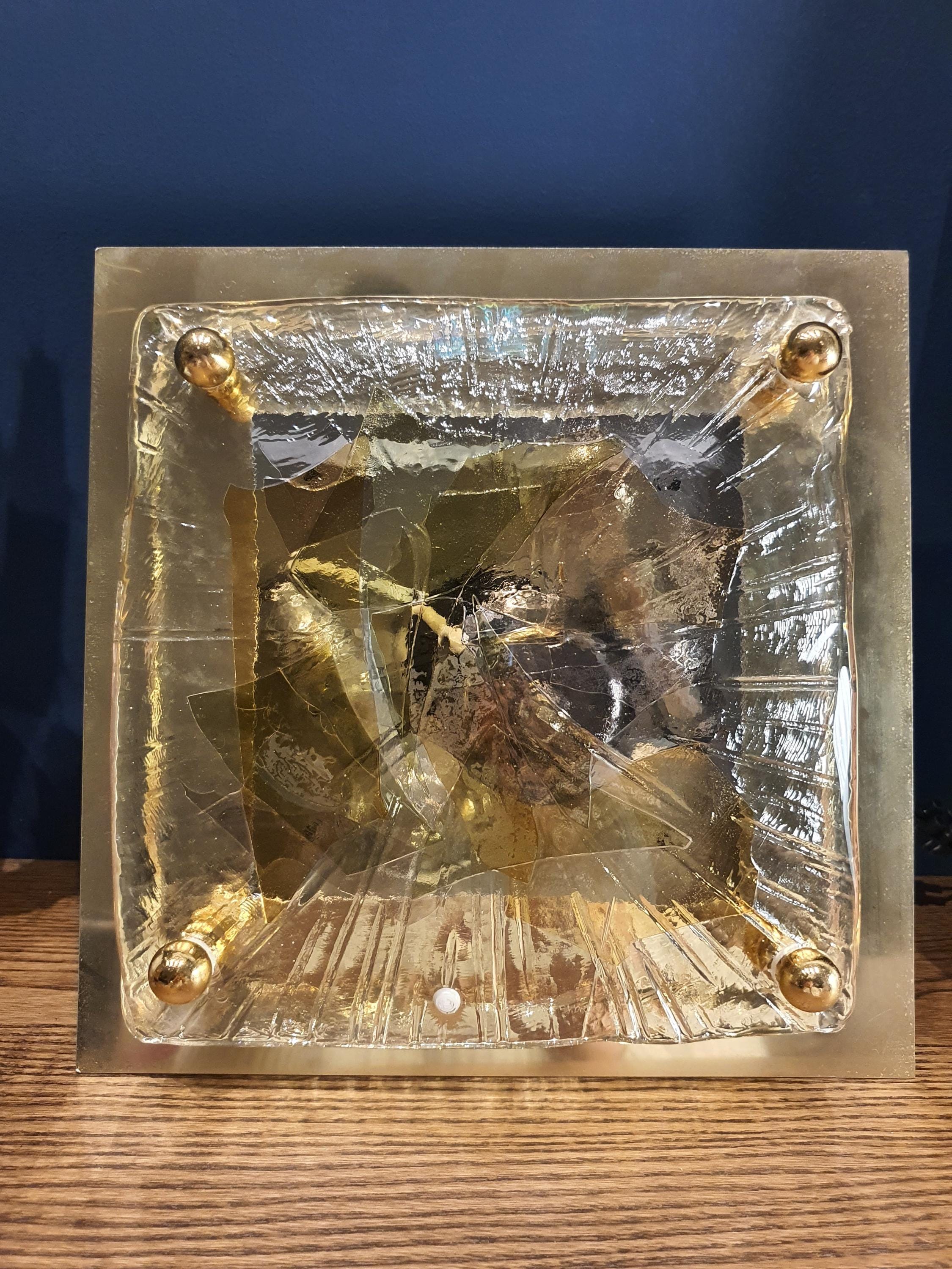 La Murrina organic shape square flush mount in handcrafted Murano glass | clear glass golden base art nouveau luxurious ceiling wall light