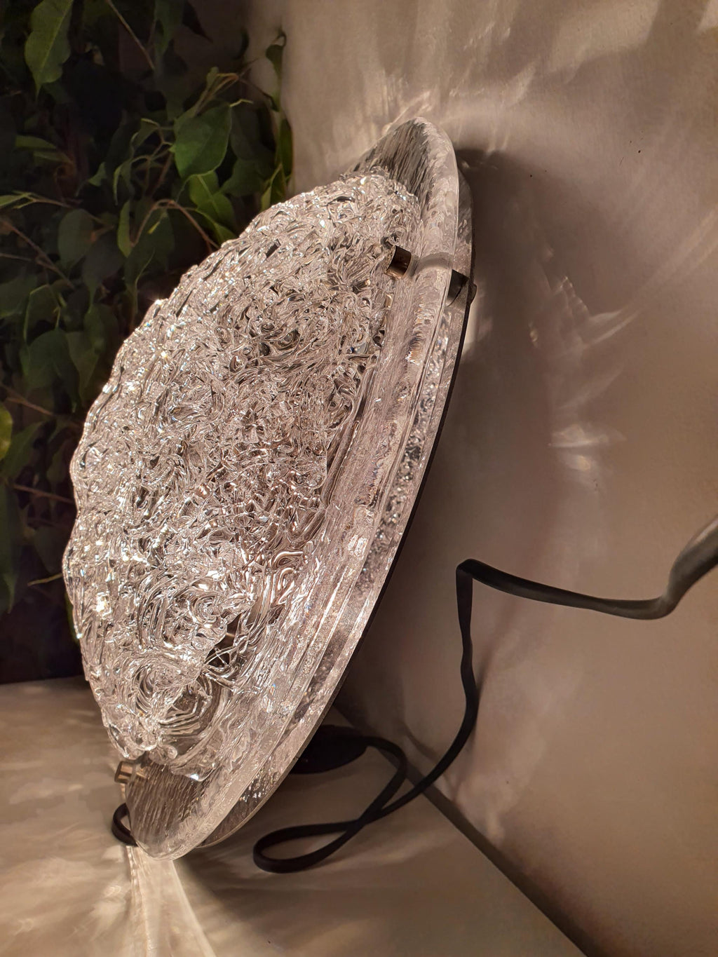 Vintage Clear Murano Glass Flush Mount Light | Chrome Base | Italian Mid-Century Fixture