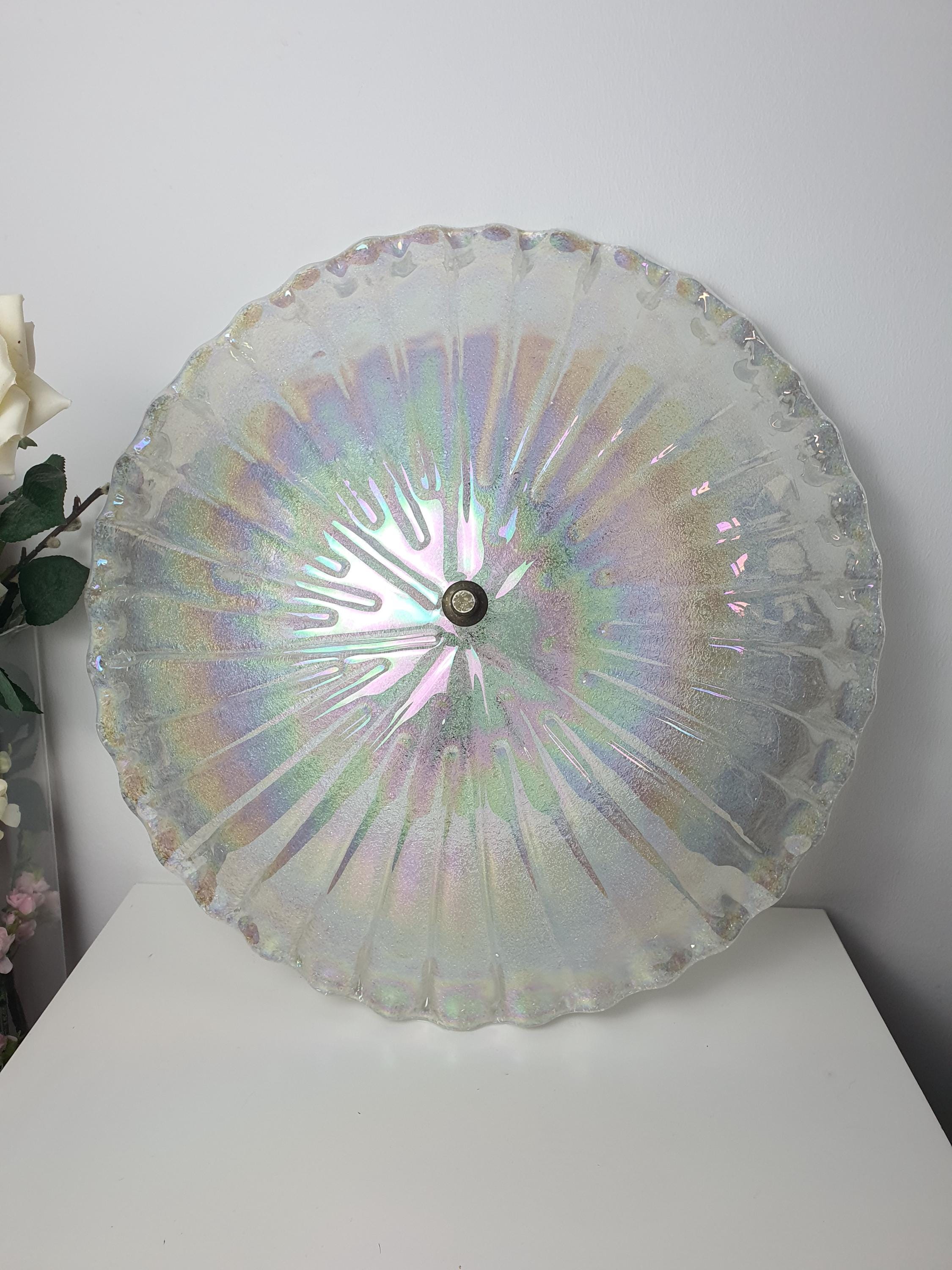 Large Murano iridescent ceiling light — sand-textured glass surface diffusing soft light
