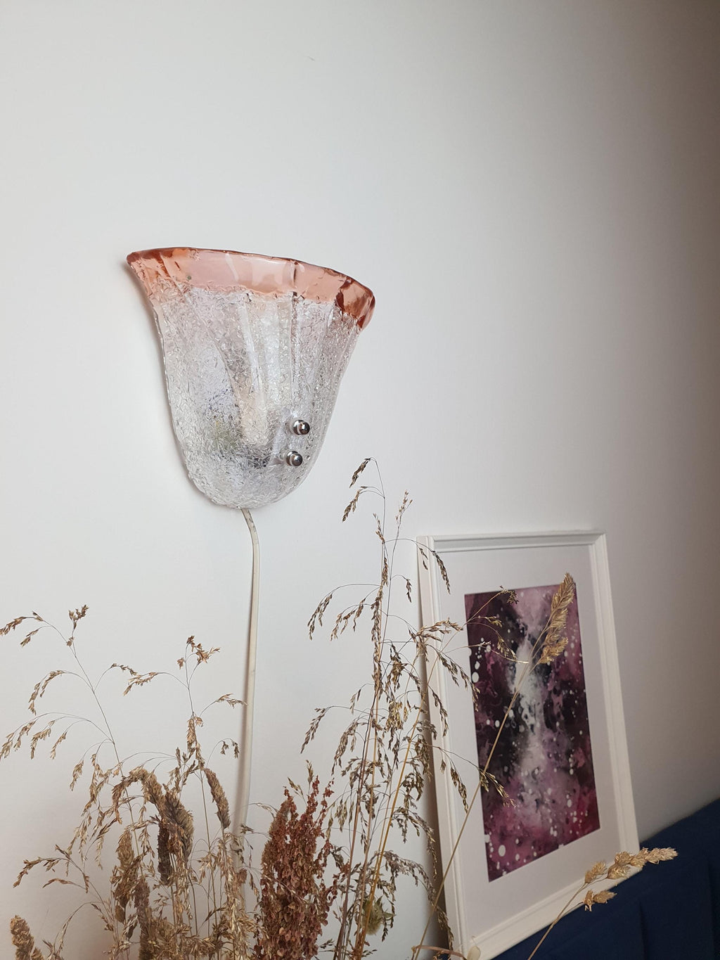 Vintage Murano Glass Wall Sconce: Frosted Floral Light Fixture