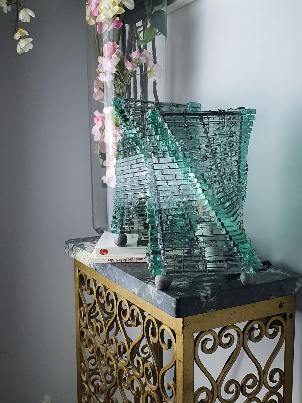 Twisted column design on a vintage glass mosaic table lamp
