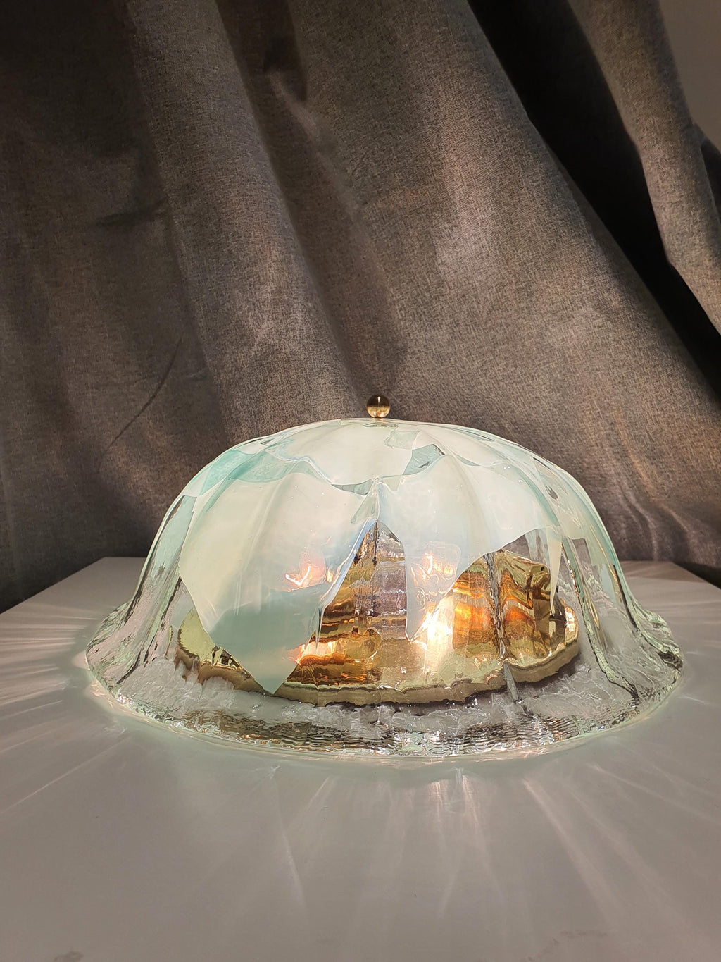 La Murrina Murano Glass Sconce: Art Deco Baby Blue Floral Flush Mount