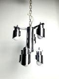 Kleine Space Age 6-arm chrome Kronleuchter zugeschrieben Gaetano Sciolari, Mid-Century Modern Beleuchtung