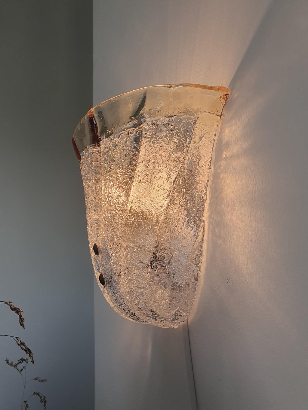 Vintage Murano Glass Floral Wall Sconce: Frosted Yellow Venetian Light