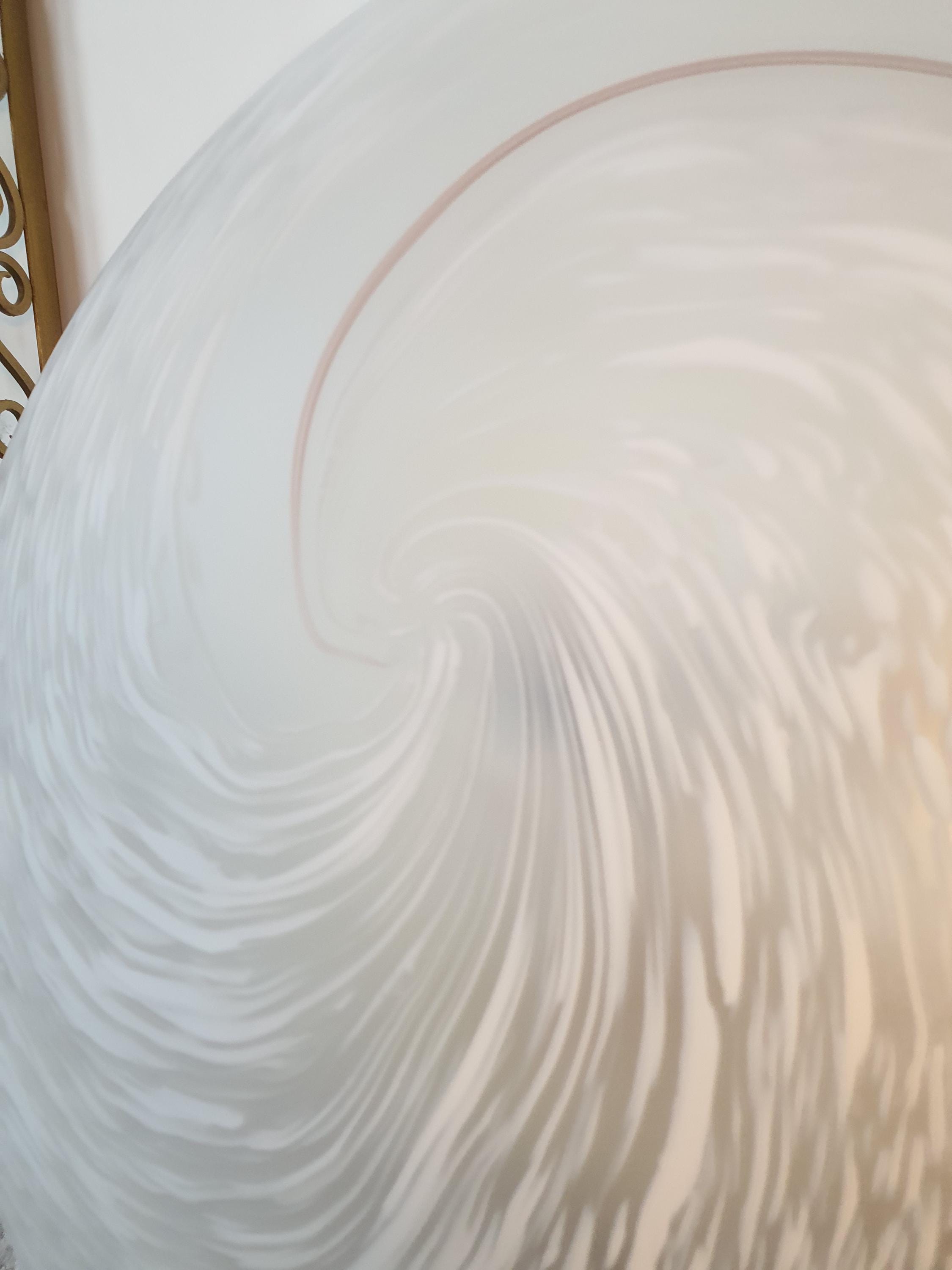 XL Vintage Murano Glass Flush Mount Light: White Brown Swirl, Mid-Century Modern