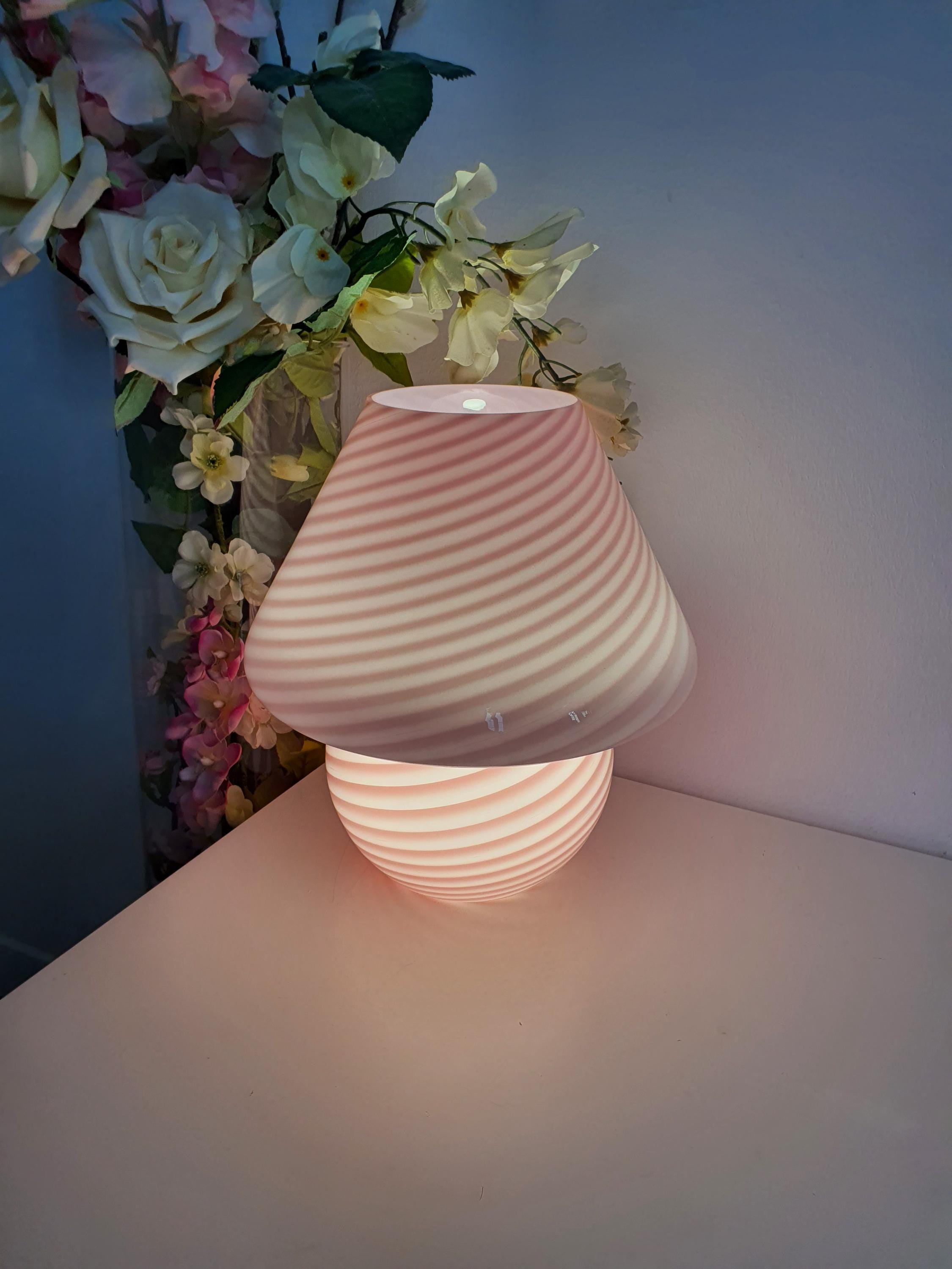 Candy Pink Swirl Murano Glass Lamp: Handcrafted Retro Accent Light