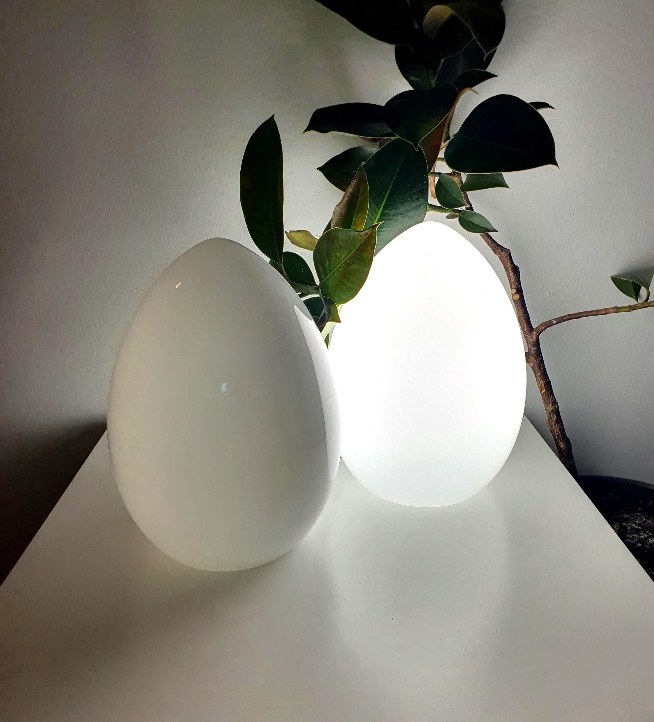 Murano Glass Egg Lamps: Vintage White Globe Lights, MCM Decor