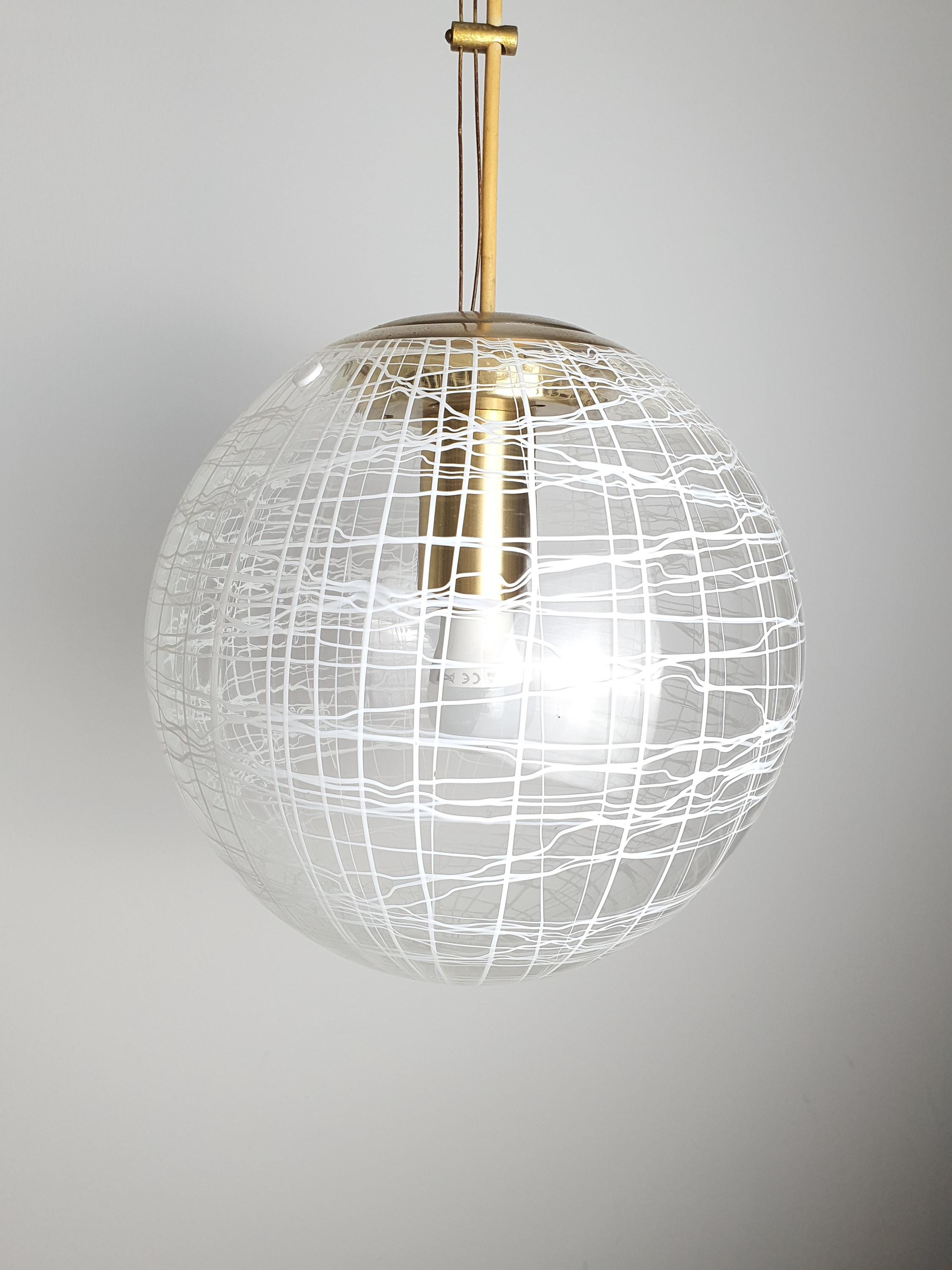 La Murrina White Lines Petite Globe Pendant Light | Vintage Murano Glass, 1980s–1990s