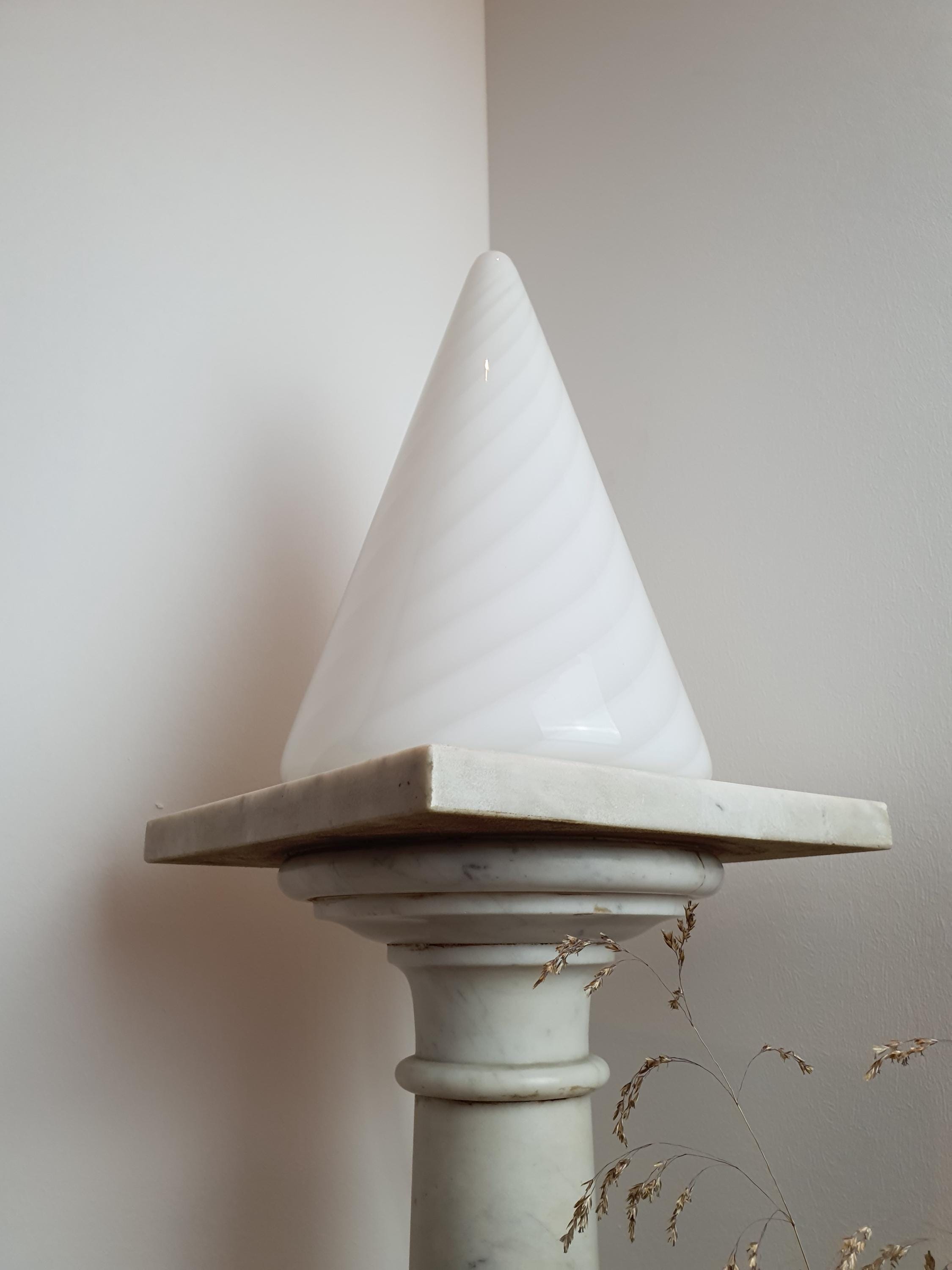 Vintage Murano Glass Bedside Lamp: 1980s Italian Cone Swirl Light