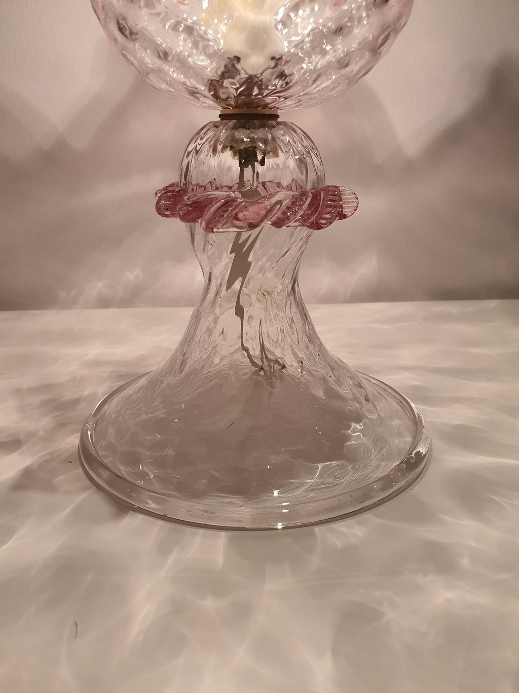 Vintage Murano Glass Tulip Table Lamp: Pink Floral Bedside Light