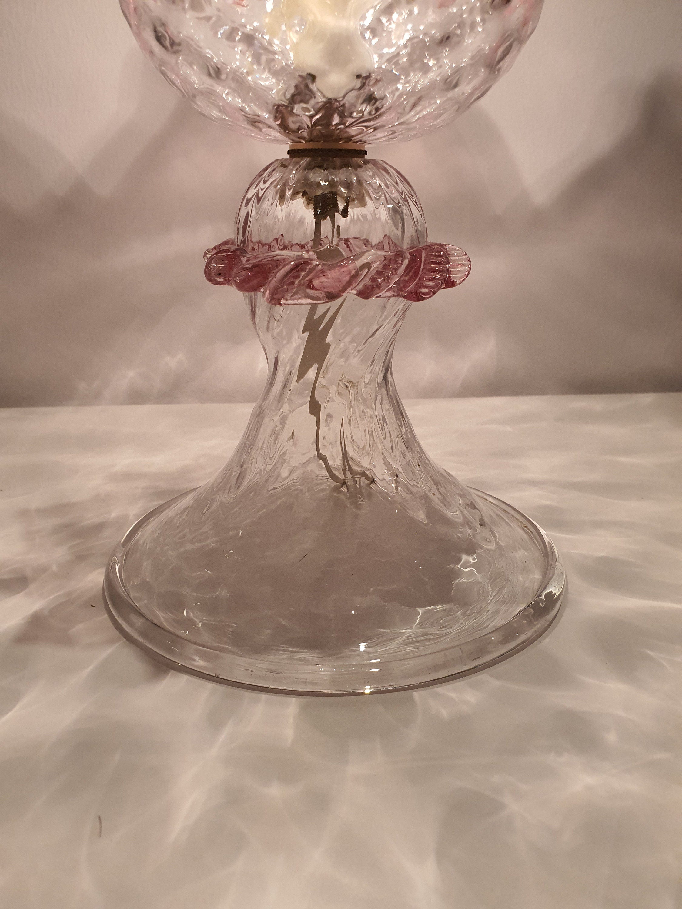 Vintage Murano Glass Tulip Table Lamp: Pink Floral Bedside Light