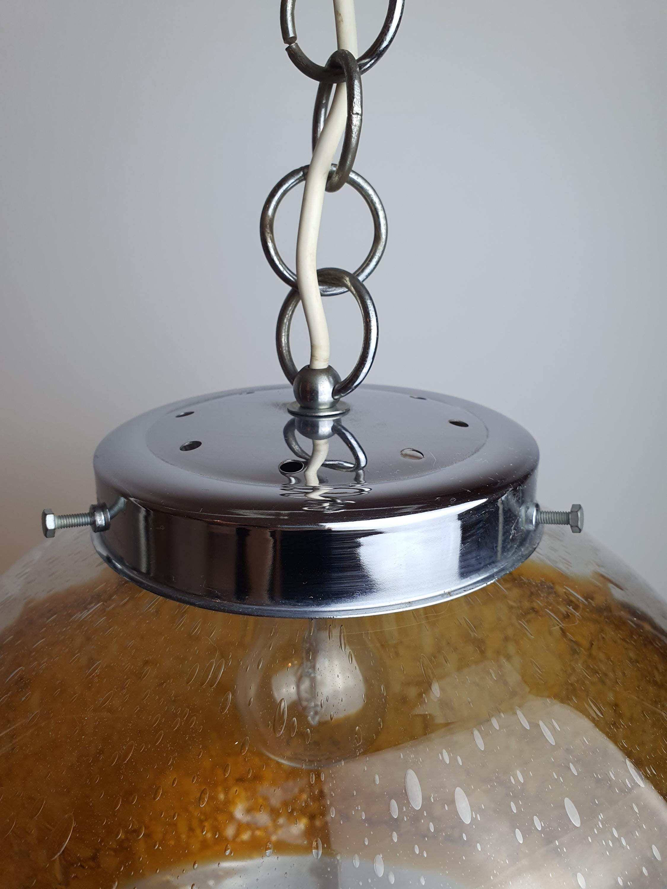 Vintage Amber Murano Glass Pendant Light: Hand-Blown Globe Lamp