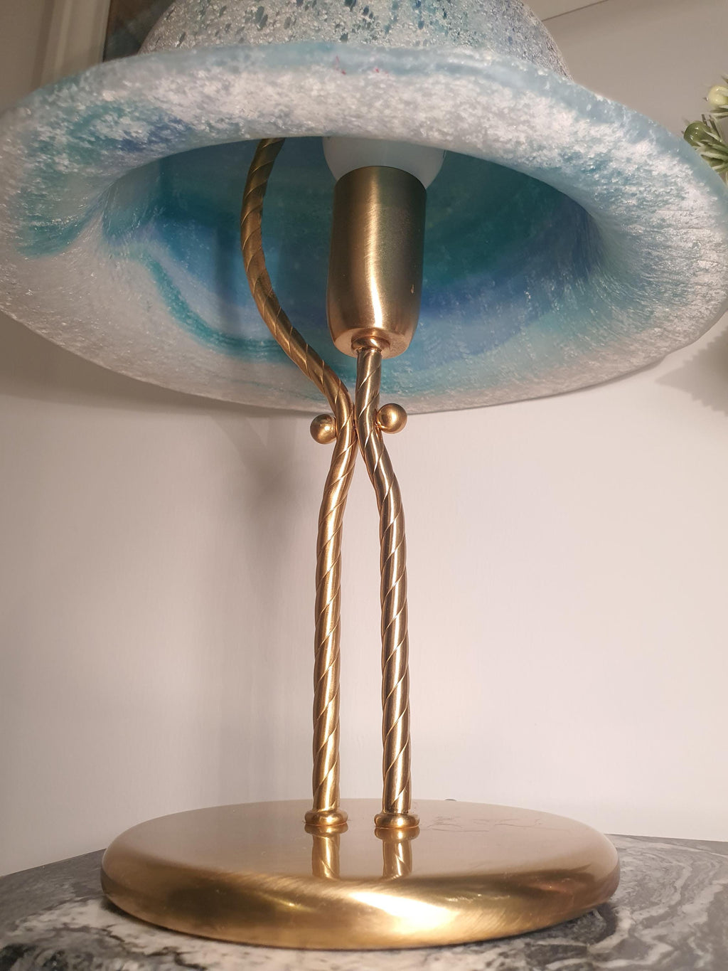 La Murrina Murano Glass Bedside Lamp: Space Blue Hat Shape, Golden Base