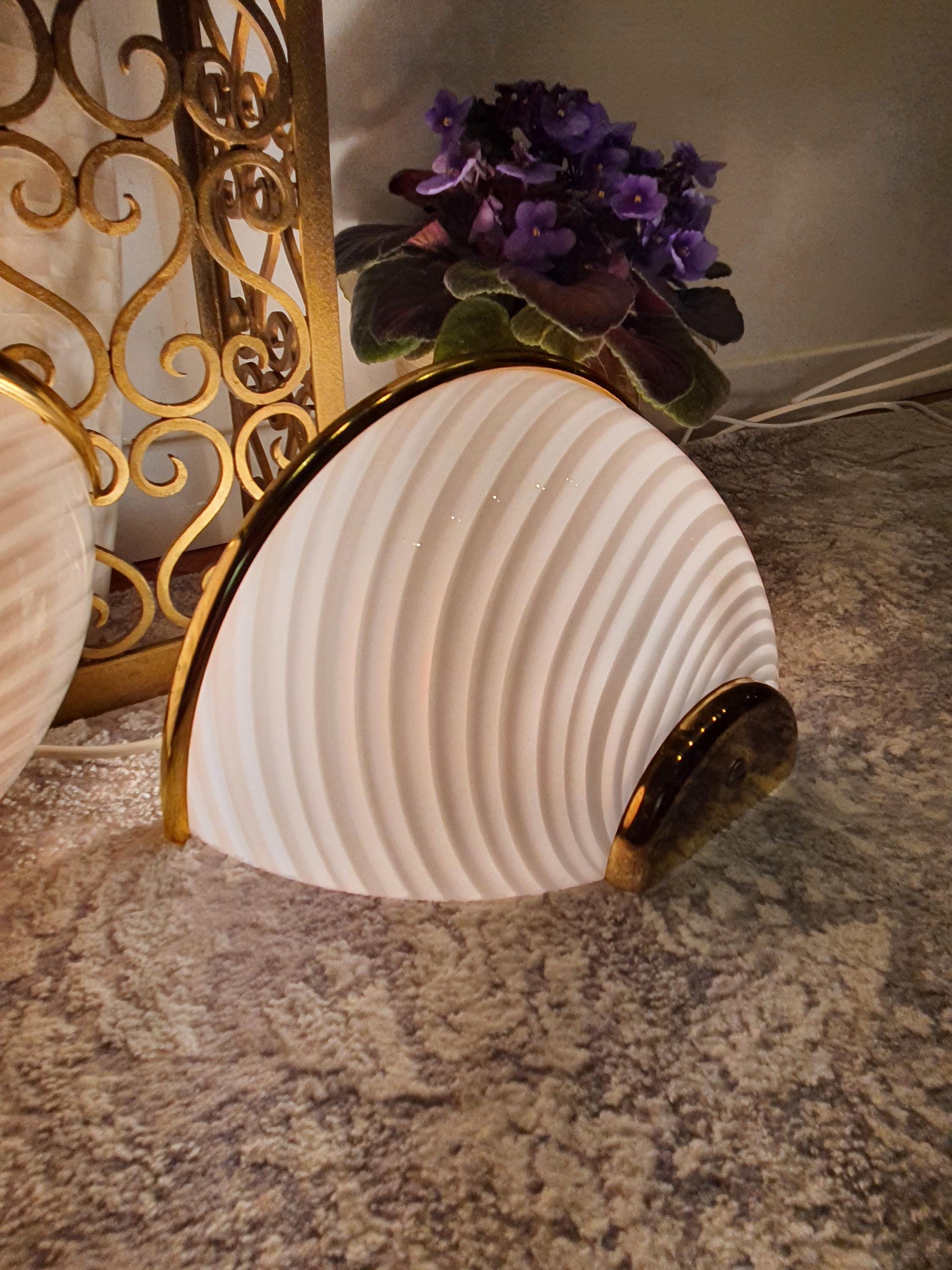 Murano Glass Sconces (Set of 3): White Swirl, Hollywood Regency Italian Lighting