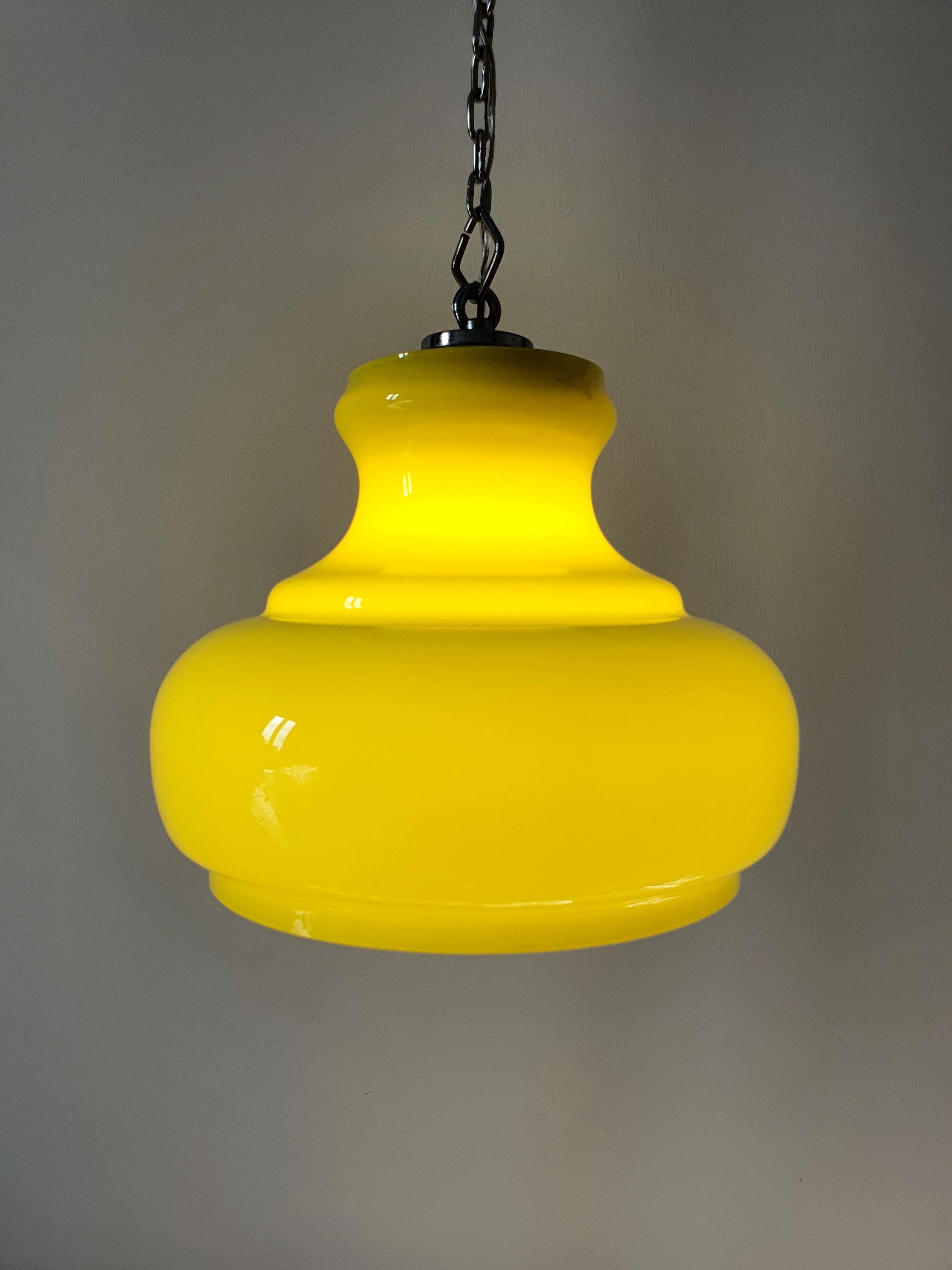 Vintage Italian midcentury yellow kitchen pendant light in handcrafted glass