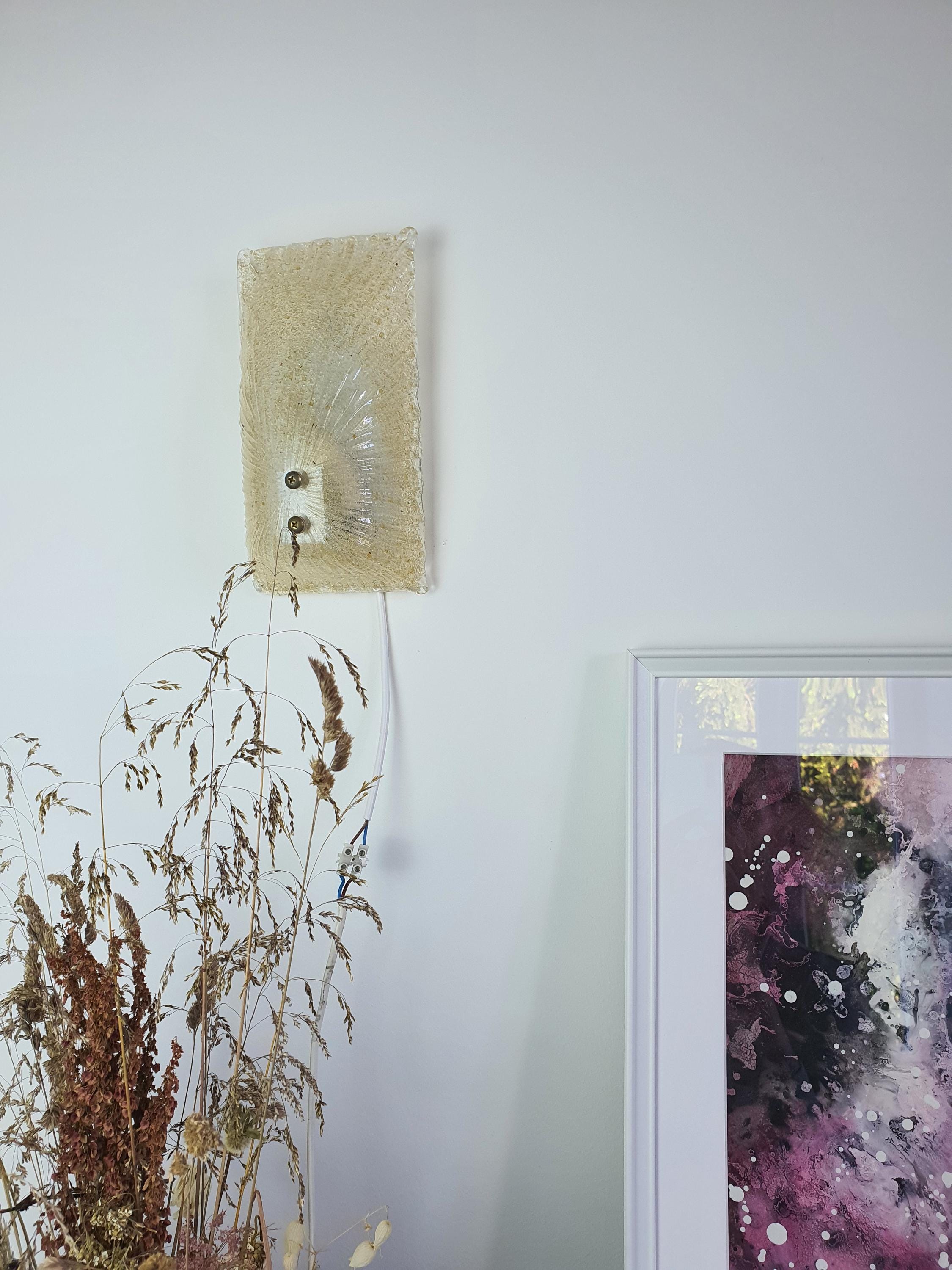 Vintage Murano Glass Wall Sconce: Beige Frosted Shell, Italian Lighting