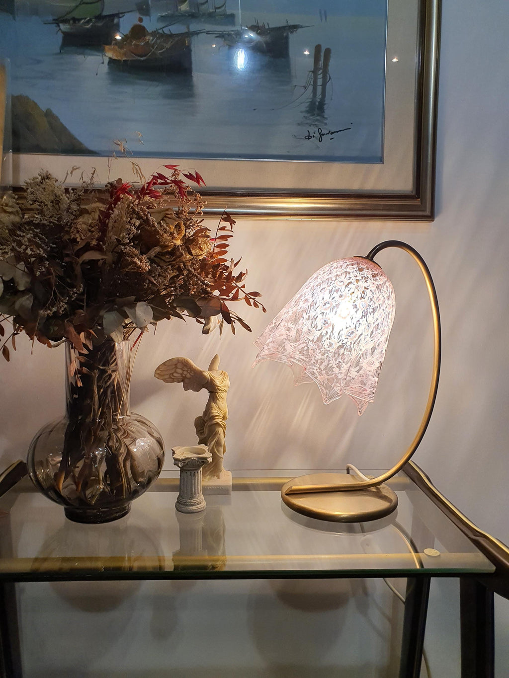 La Murrina Vintage Murano Glass Desk Lamp: Pink Handkerchief Fazzoletto Design