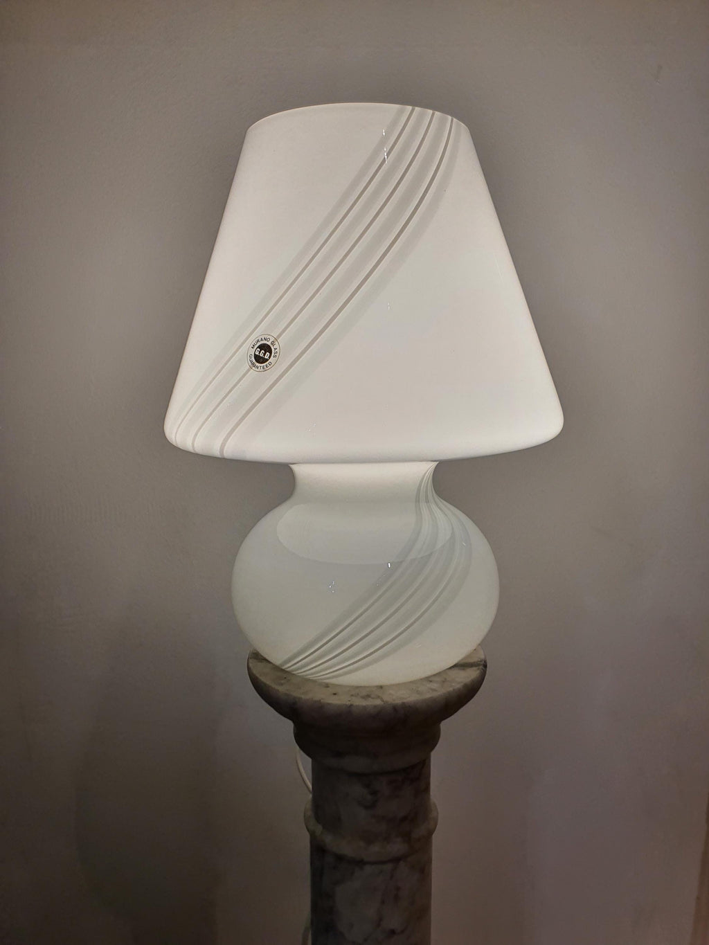 Murano Glass Mushroom Lamp: 1980s Mid Century Modern Swirl Bedside Light