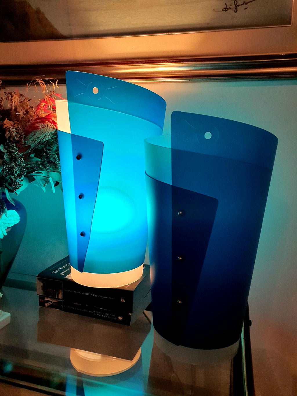 Pair of blue Energy Light table lamps by Samuel Parker for Slamp, 1980s Italian postmodern design