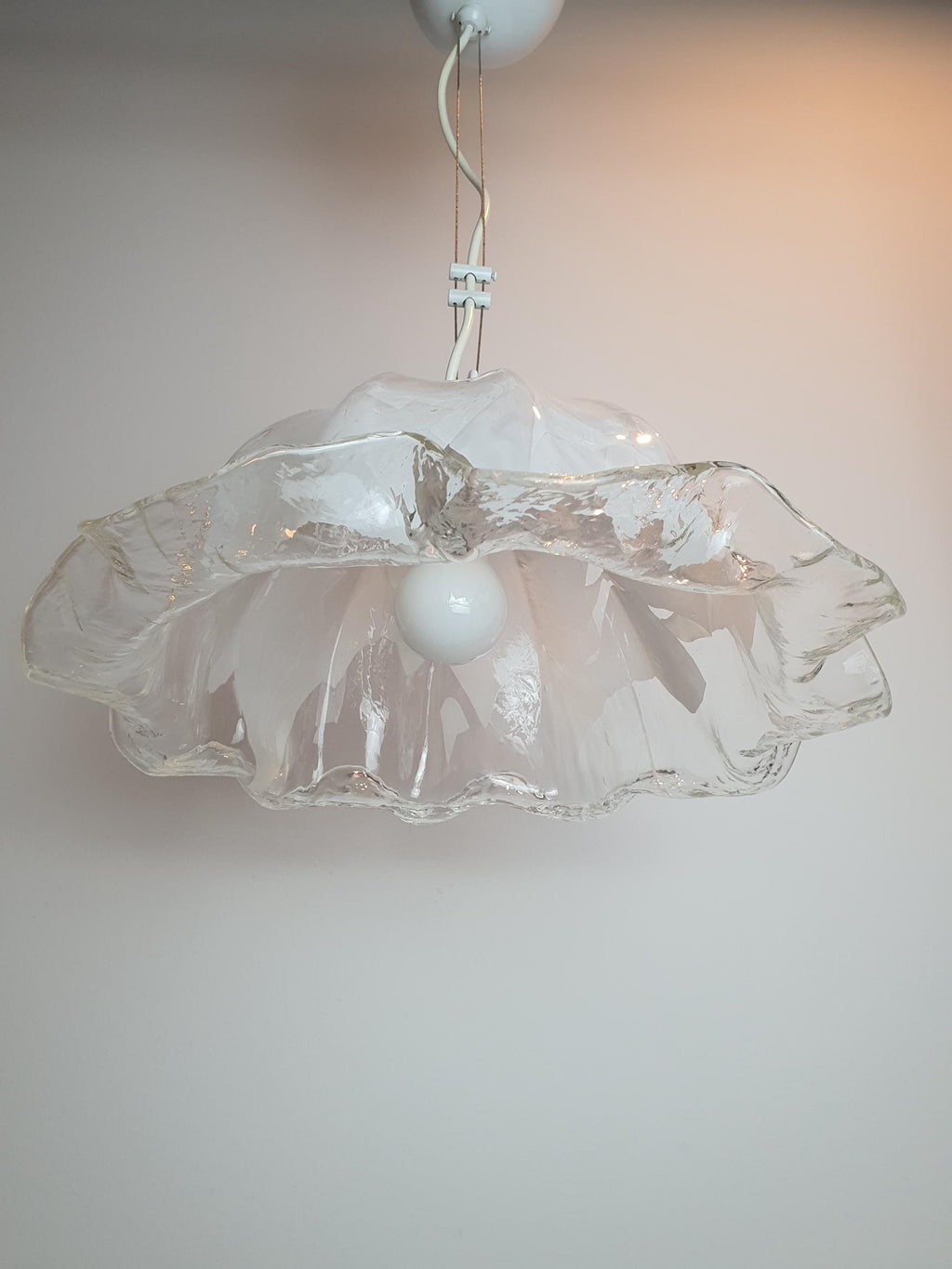 Vintage La Murrina White Tulip Pendant Light | Murano Glass Hat Design | Italian Mid-Century Lighting