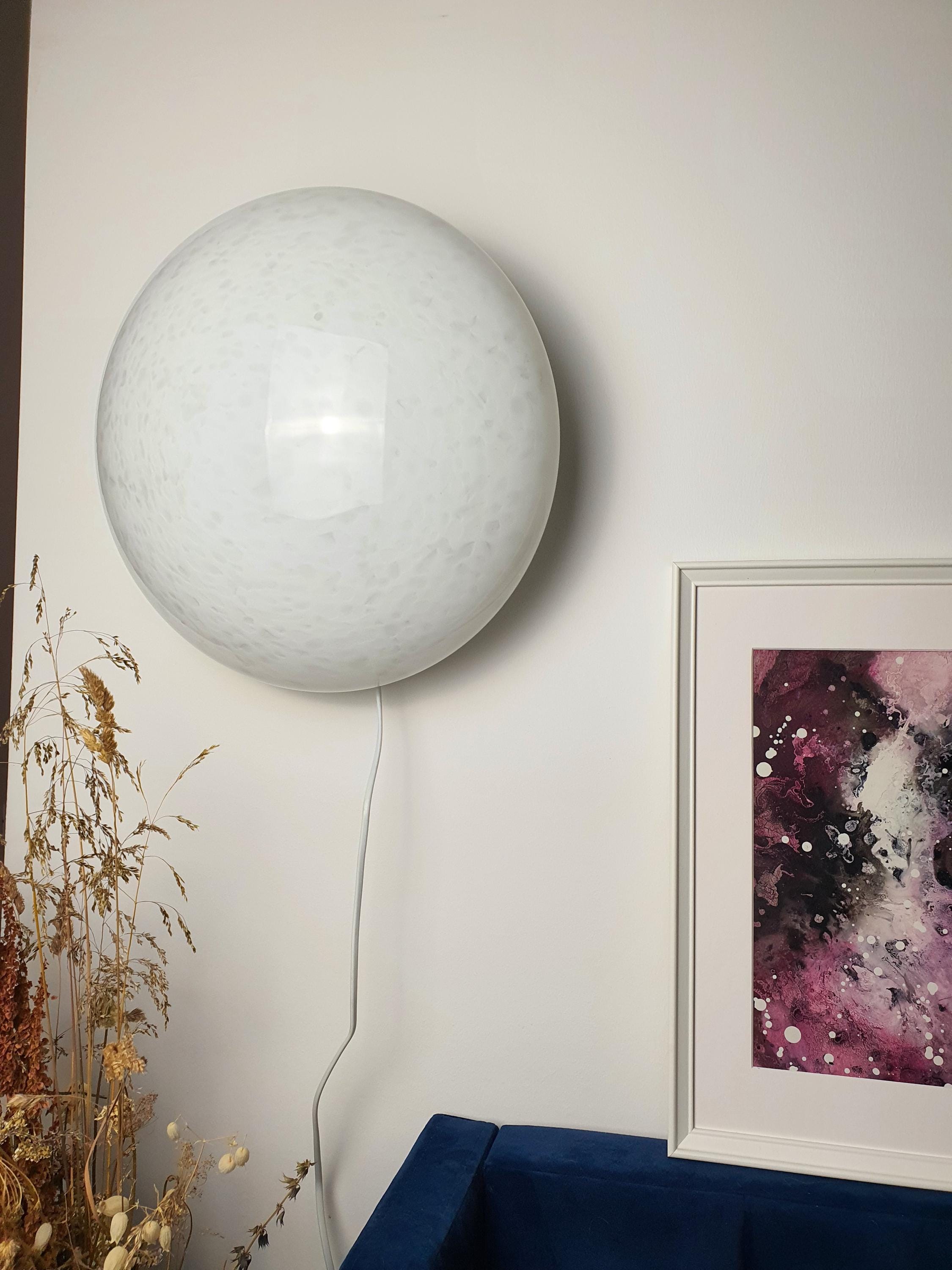 Vintage Murano glass moonstone white spotted flush mount ceiling or wall light