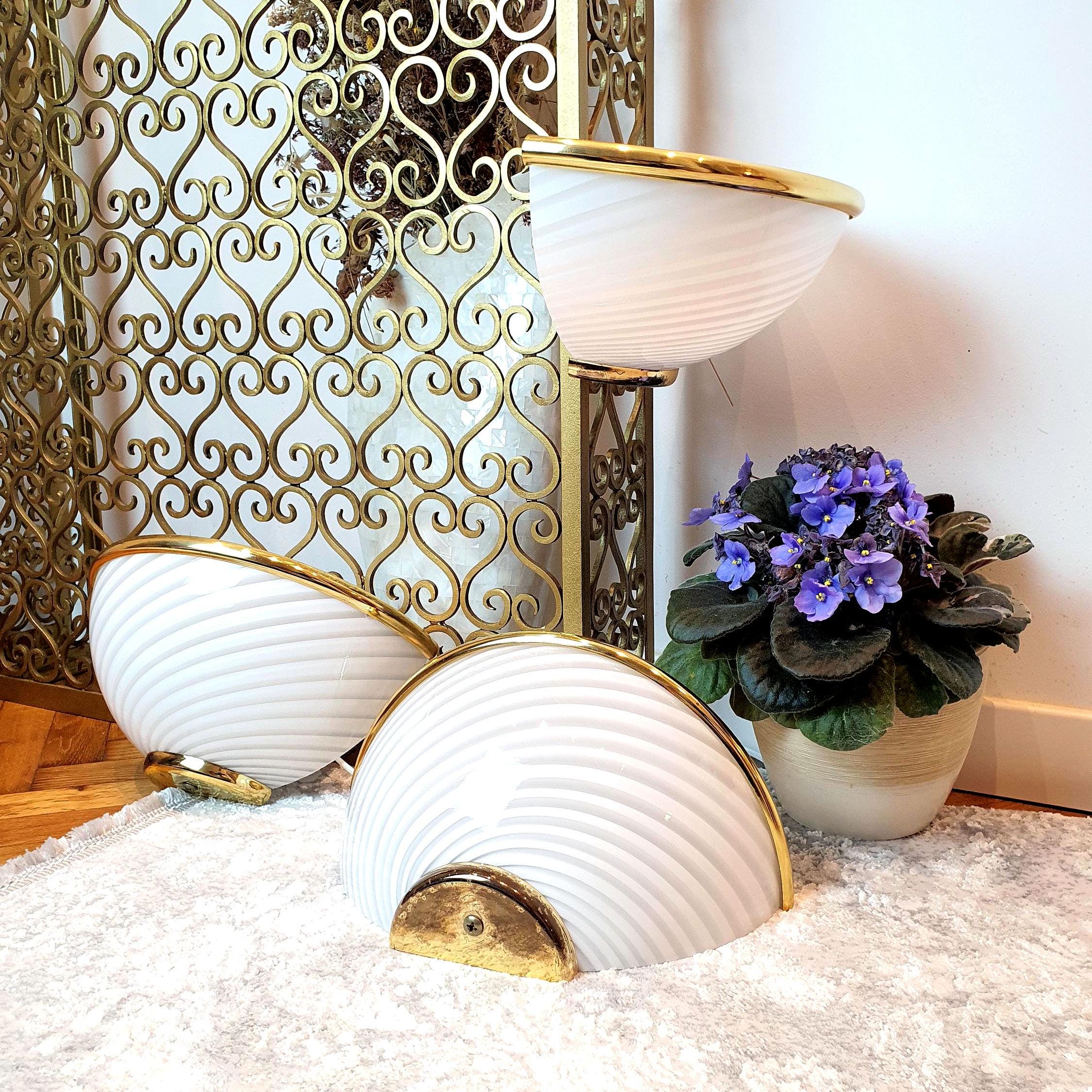 Murano Glass Sconces (Set of 3): White Swirl, Hollywood Regency Italian Lighting