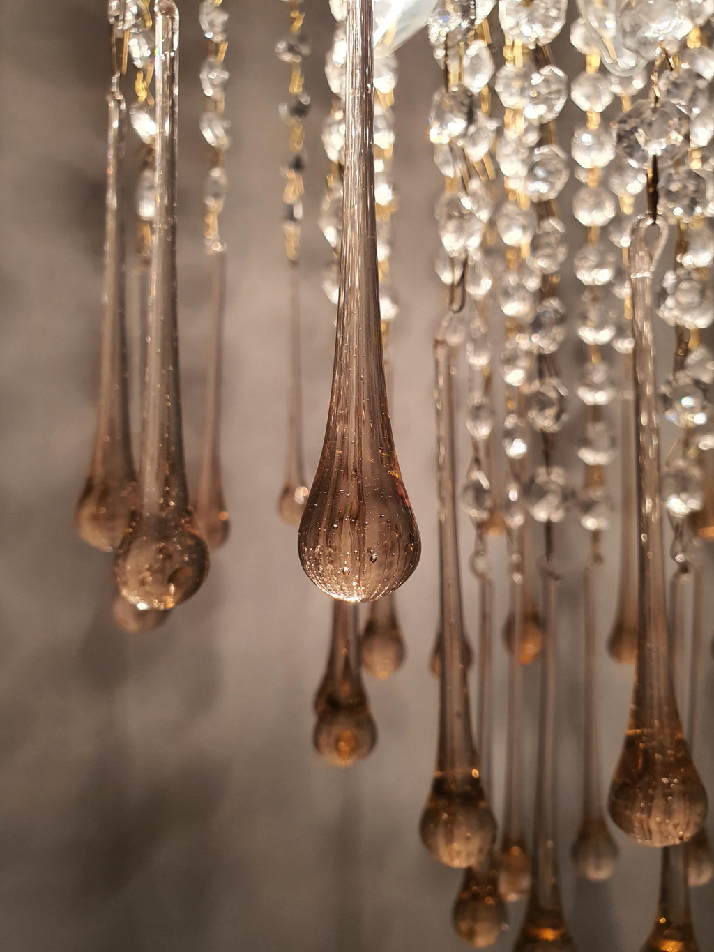 Vintage Murano Glass Chandelier | Pink Teardrop Hollywood Regency Cascade Light