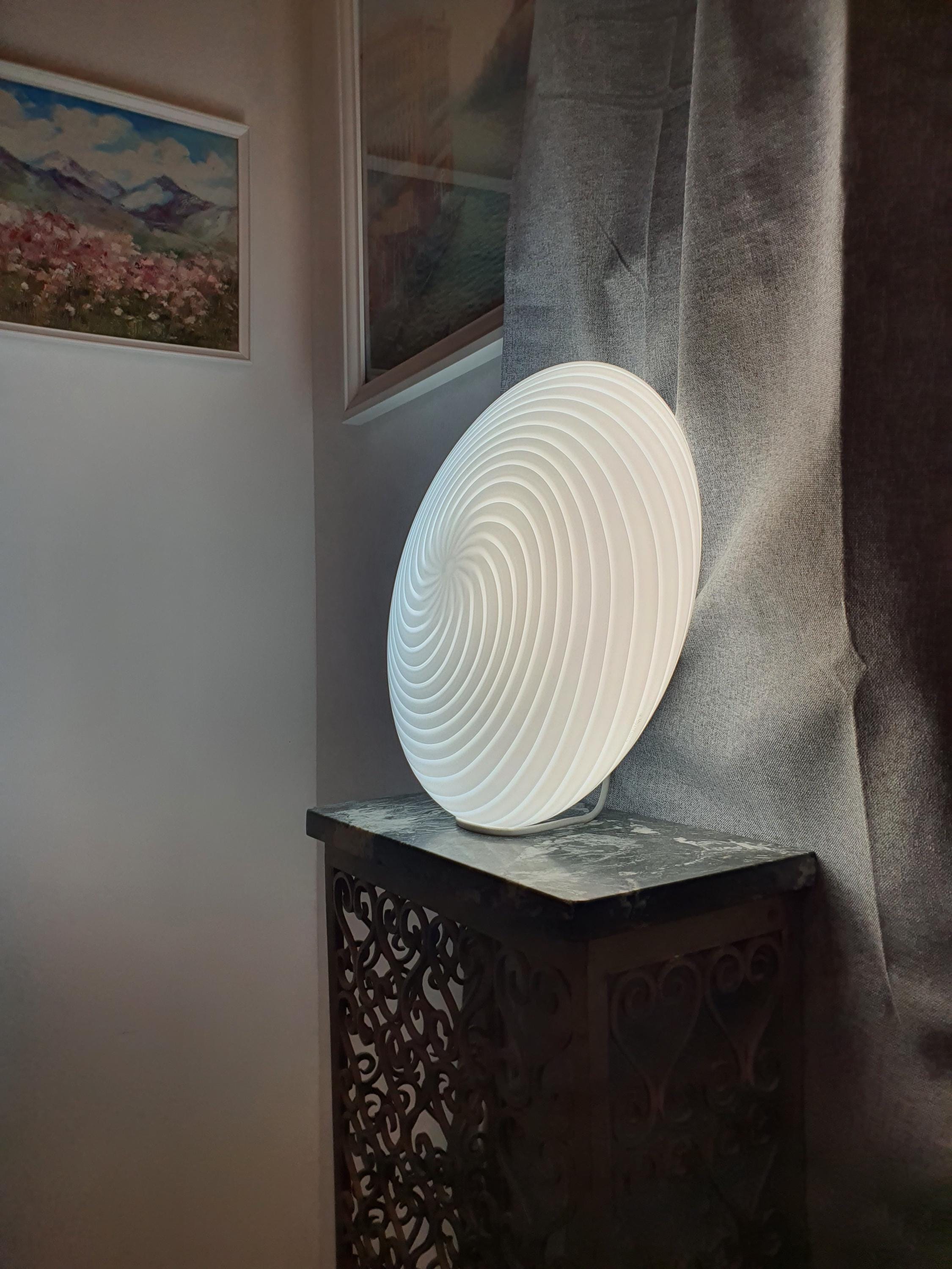Signed De Majo Murano Glass Flush Mount: White Swirl Italian Lighting