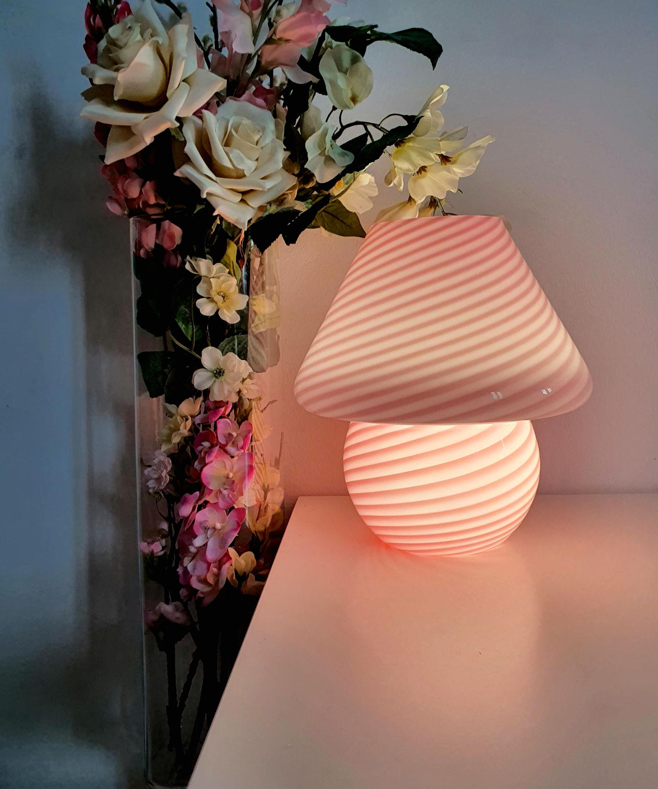 Candy Pink Swirl Murano Glass Lamp: Handcrafted Retro Accent Light