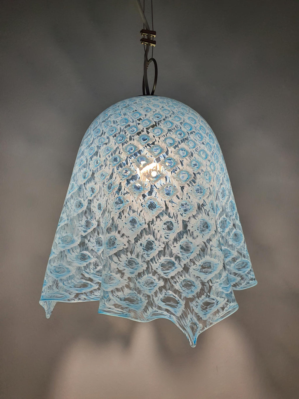 Vintage La Murrina Blue Bubbled Murano Glass Pendant Light