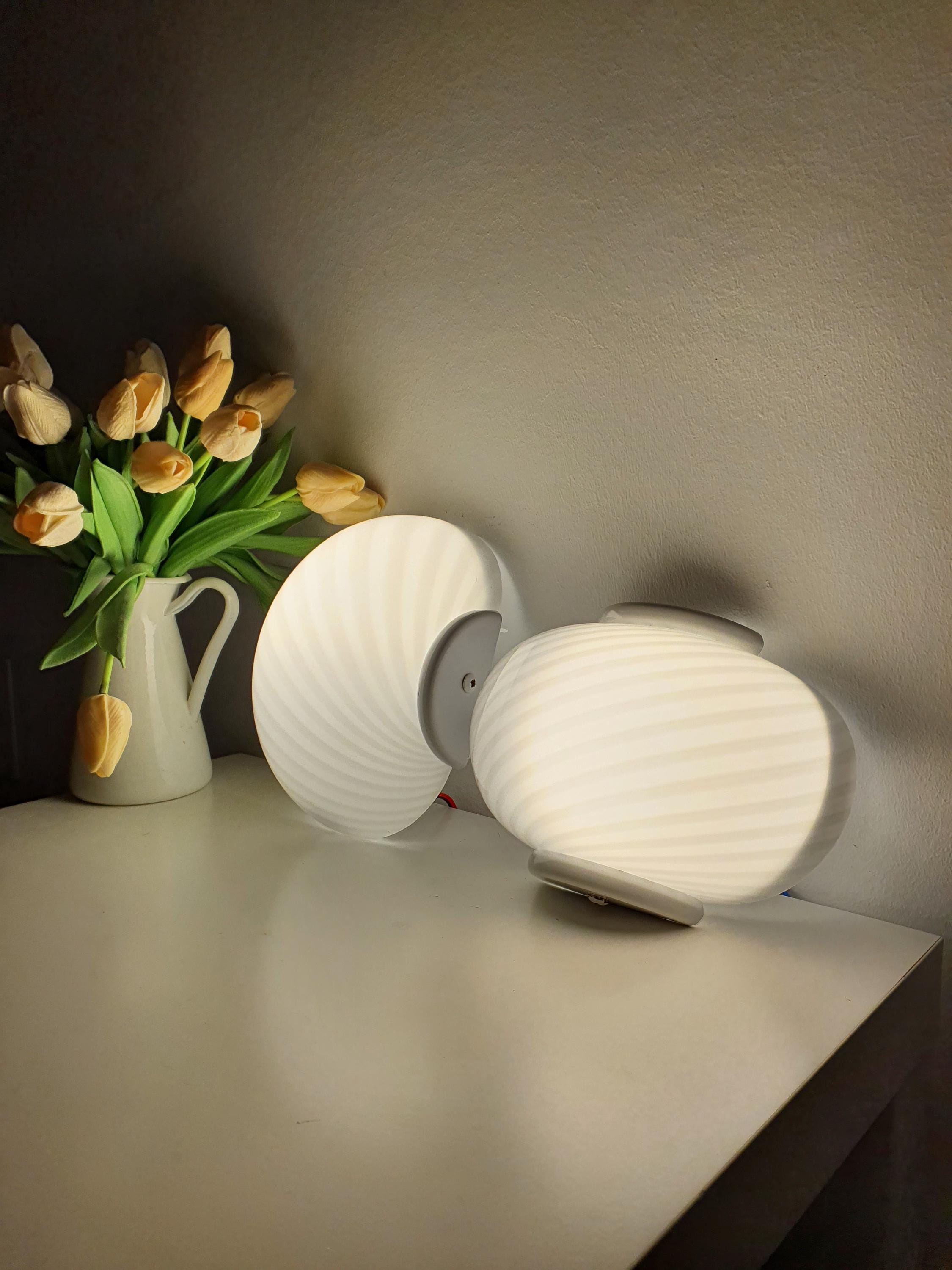 Pair of vintage white swirl Murano glass wall sconces | MCM bedroom entryway decor