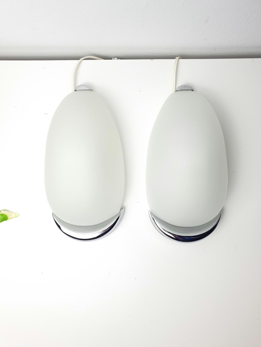 Pair of Vintage Italian Egg-Form Wall Sconces – Satin Frosted Glass, Chrome, MCM Scandinavian, Rewired