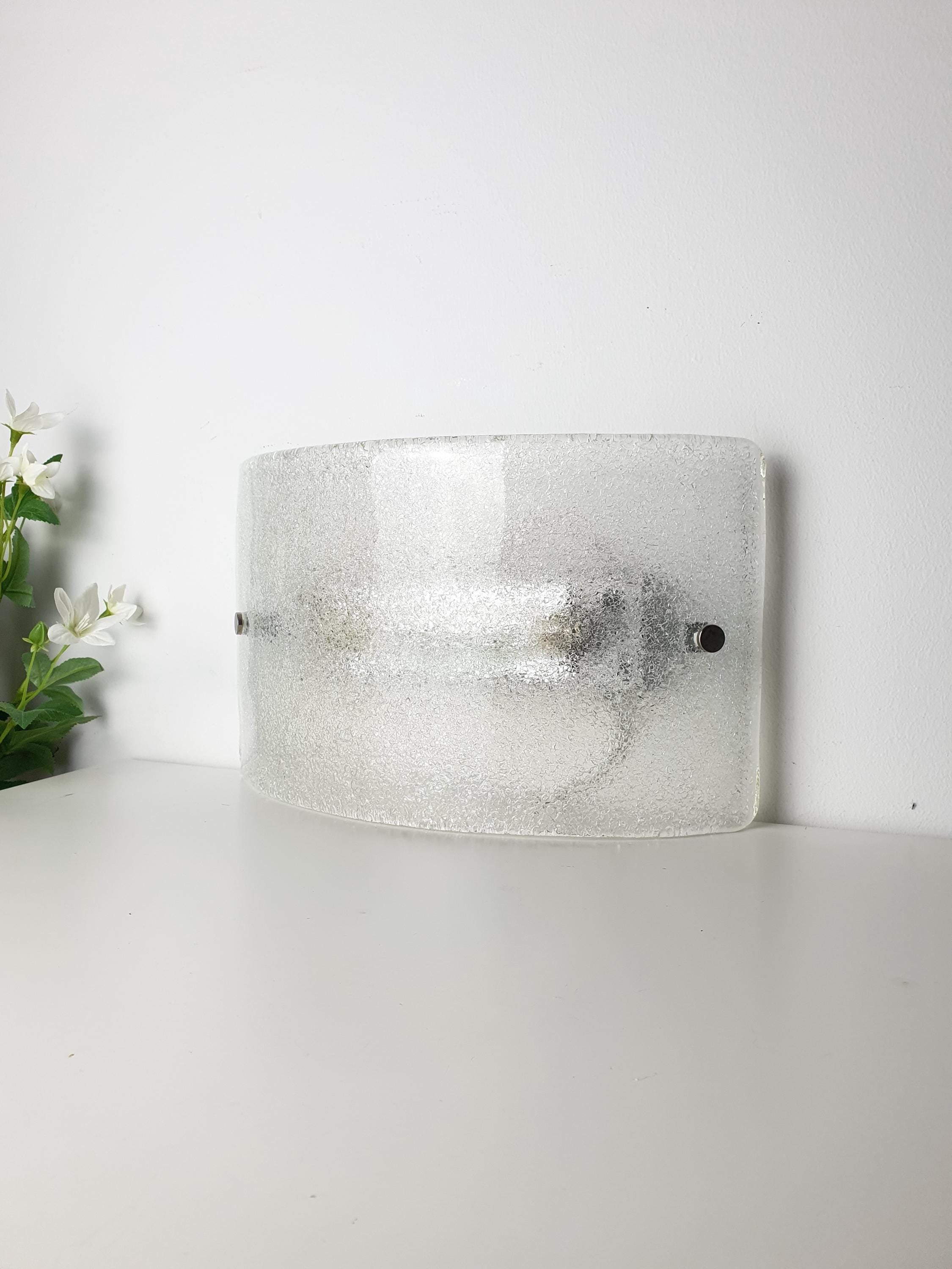 Ruggiu G3121.03 half moon curved single clear frosted Venice glass wall sconce