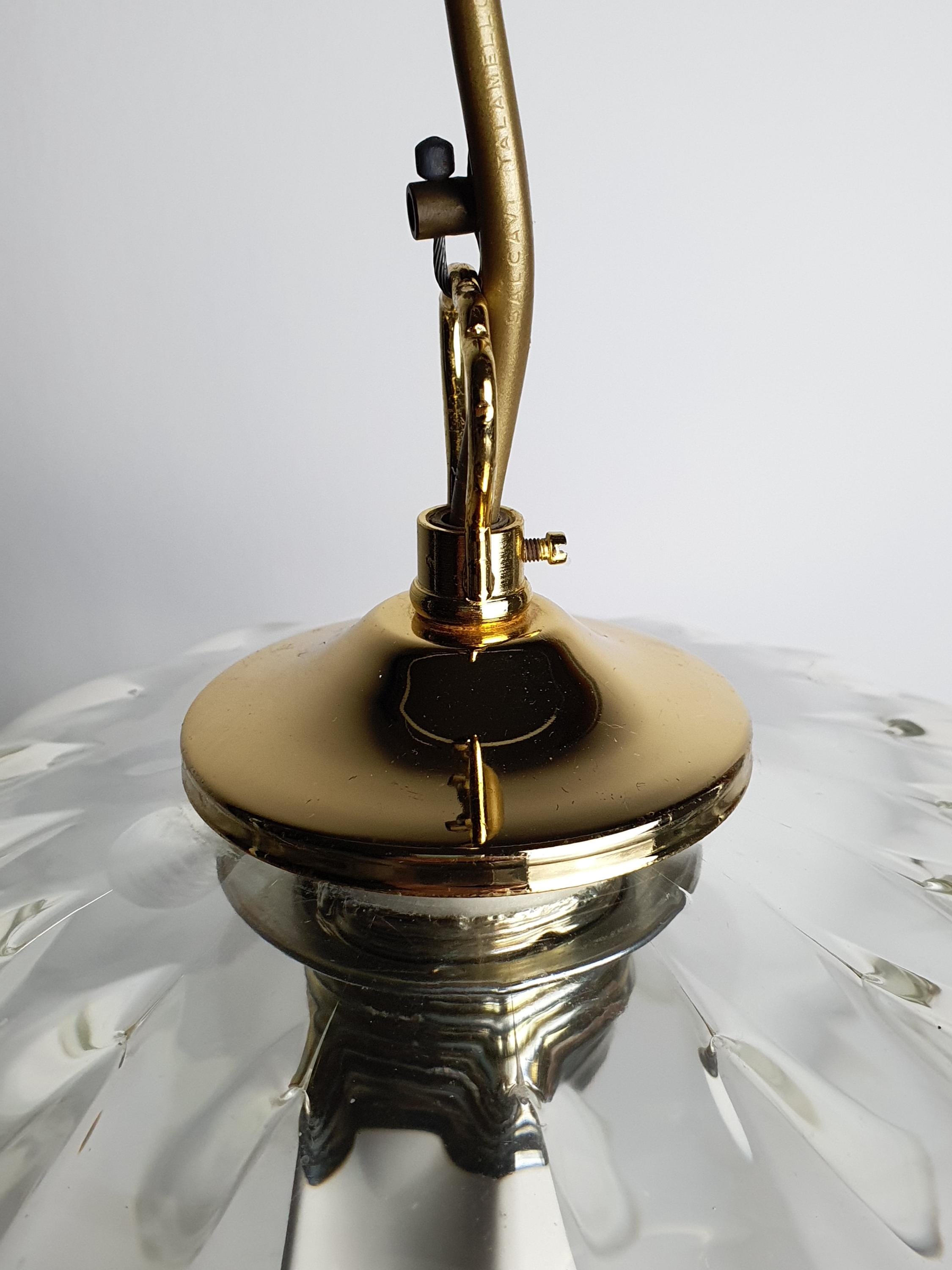 Vintage Murano Glass Lotus Pendant Light Heavy Thick Clear Italian Lighting