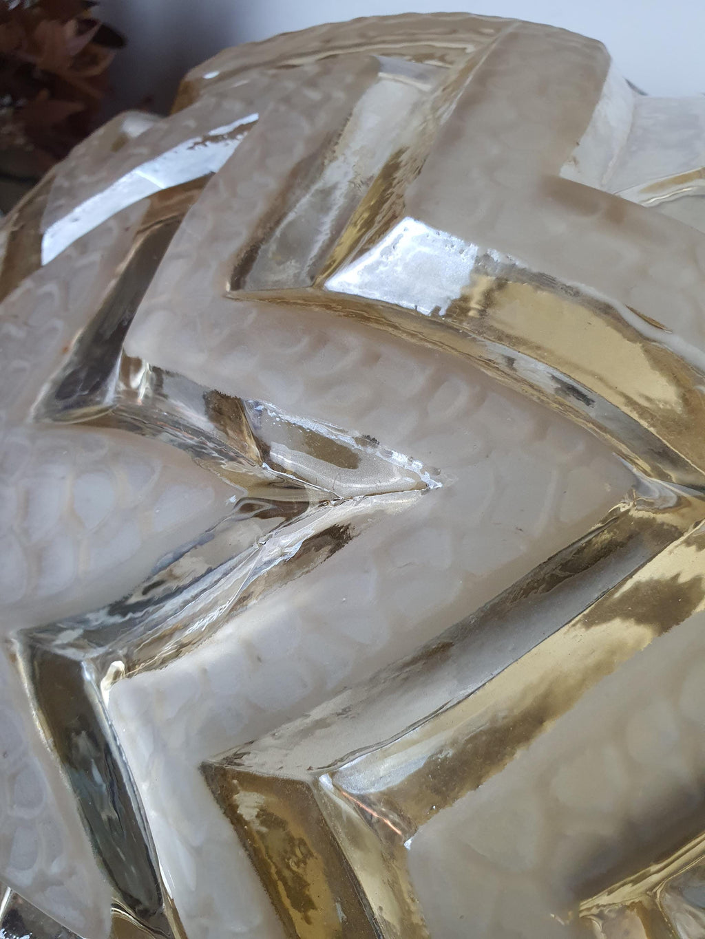 Art Deco Ceiling Light in Stamped Clear Glass | Matte Star Pattern, Bronze Base