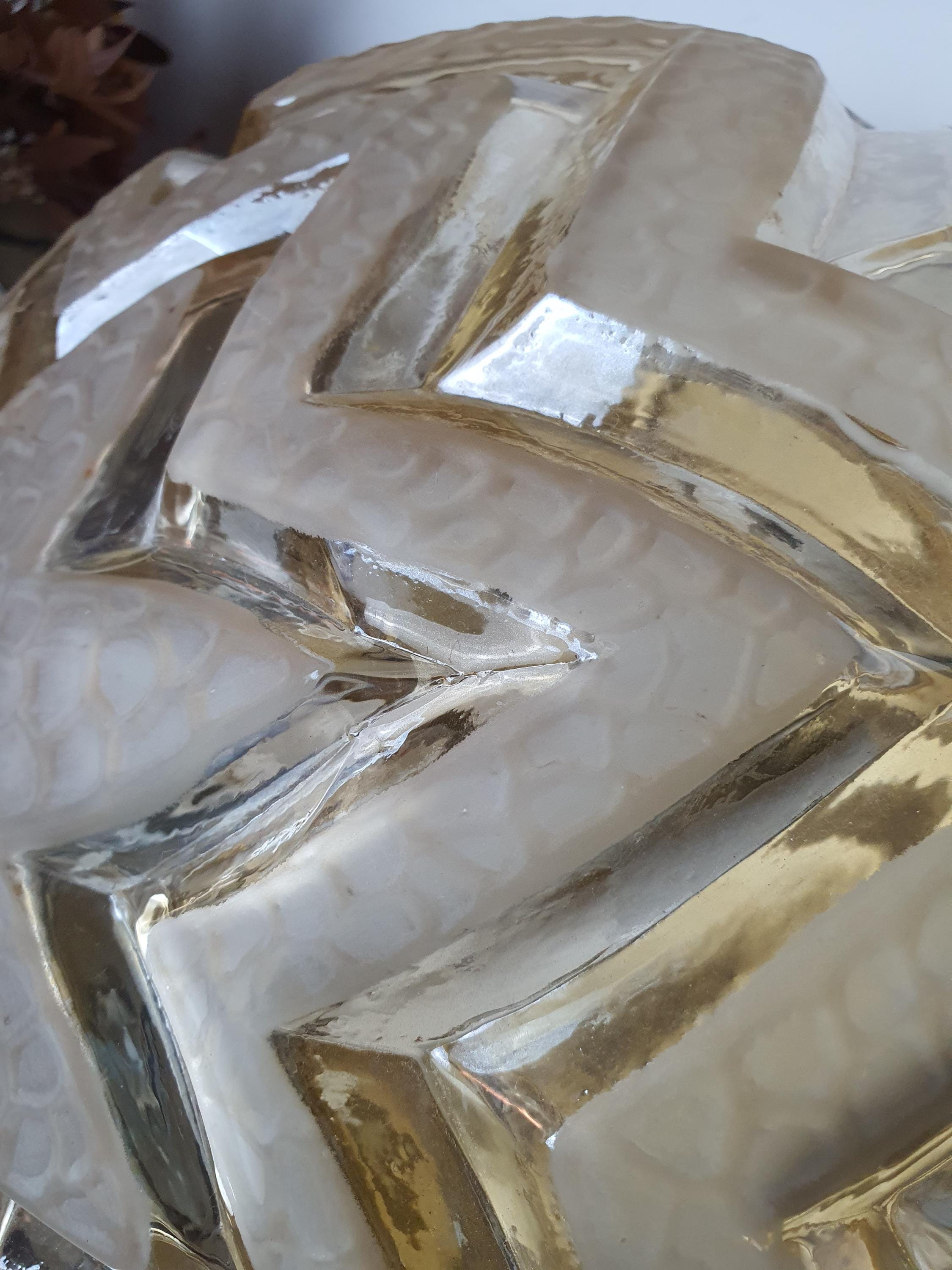 Art Deco Ceiling Light in Stamped Clear Glass | Matte Star Pattern, Bronze Base