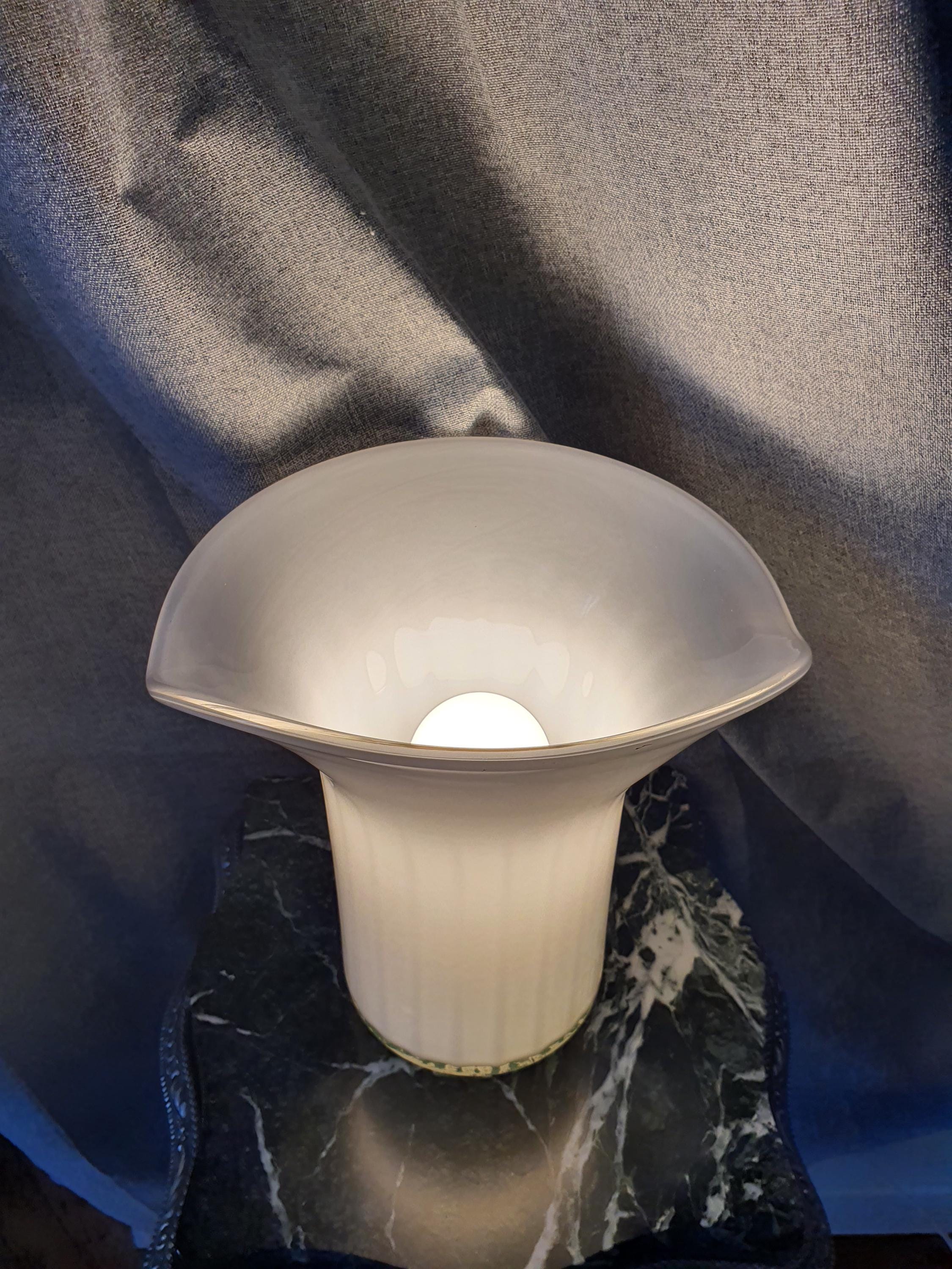 Vintage Murano Glass Lamp: White Calla Lily, Italian Art Deco Lighting