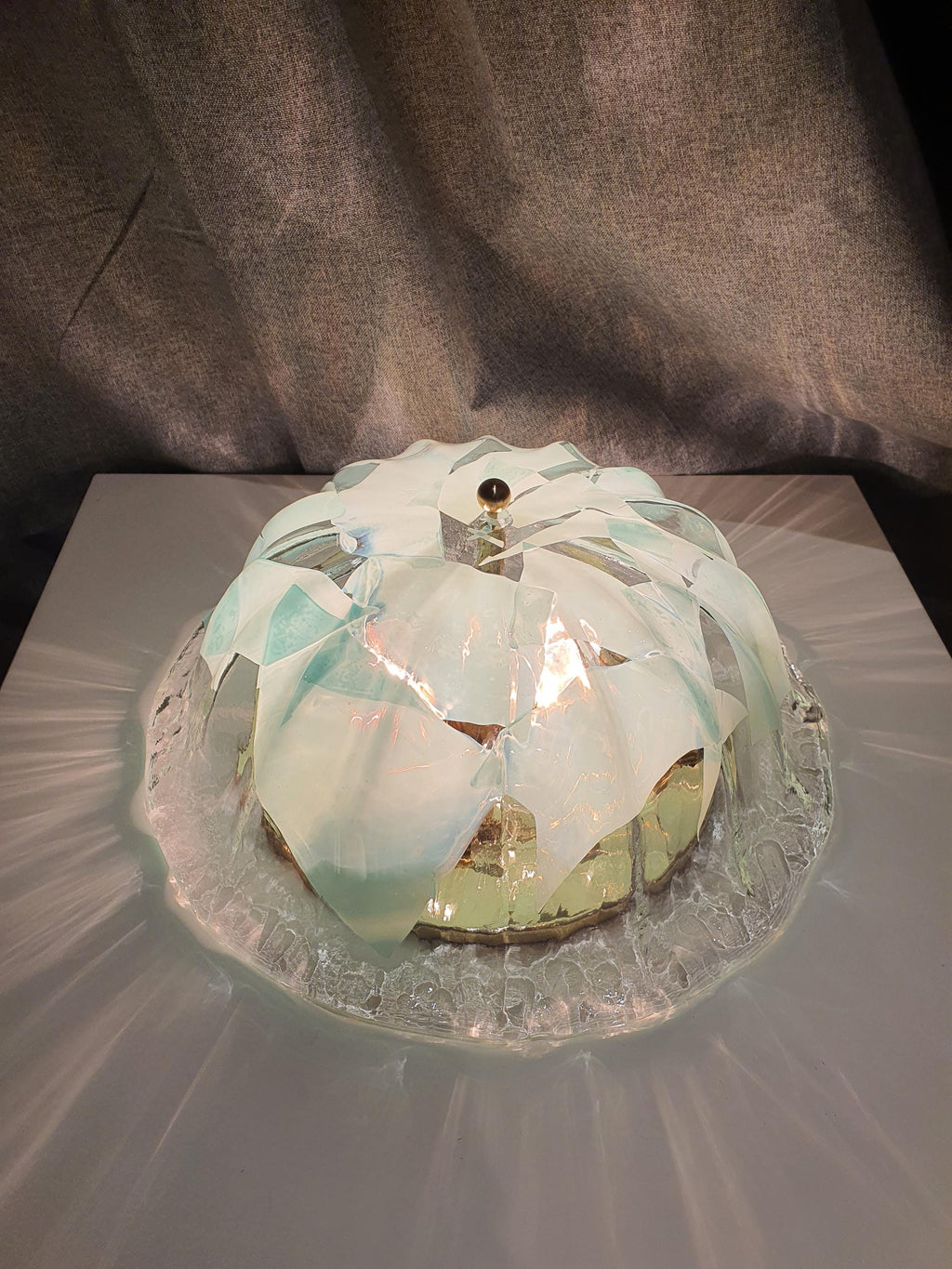 La Murrina Murano Glass Sconce: Art Deco Baby Blue Floral Flush Mount
