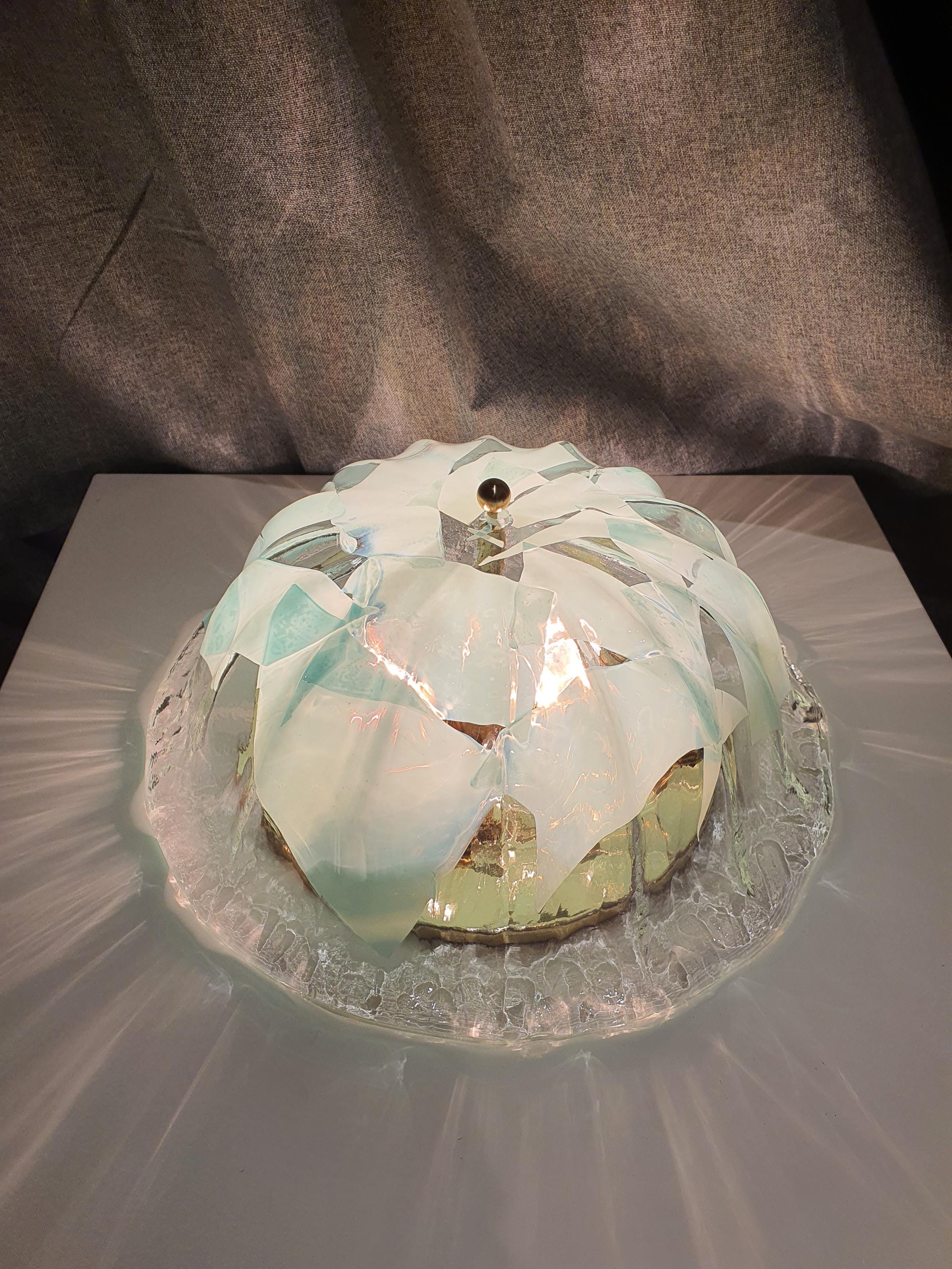 La Murrina Murano Glass Sconce: Art Deco Baby Blue Floral Flush Mount