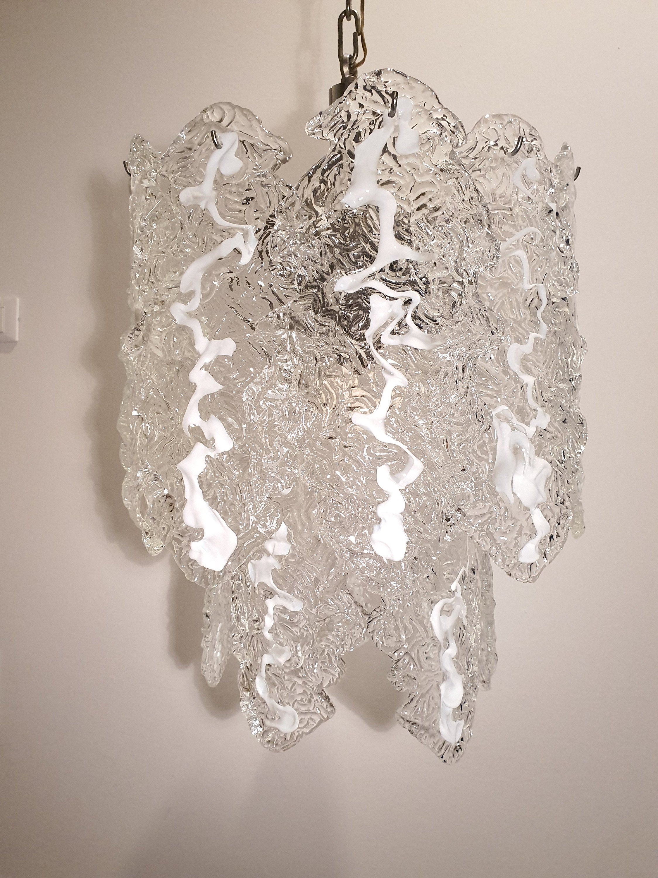 XL Murano Glass Petal Chandelier: Carlo Nason Style, Mid-Century Modern
