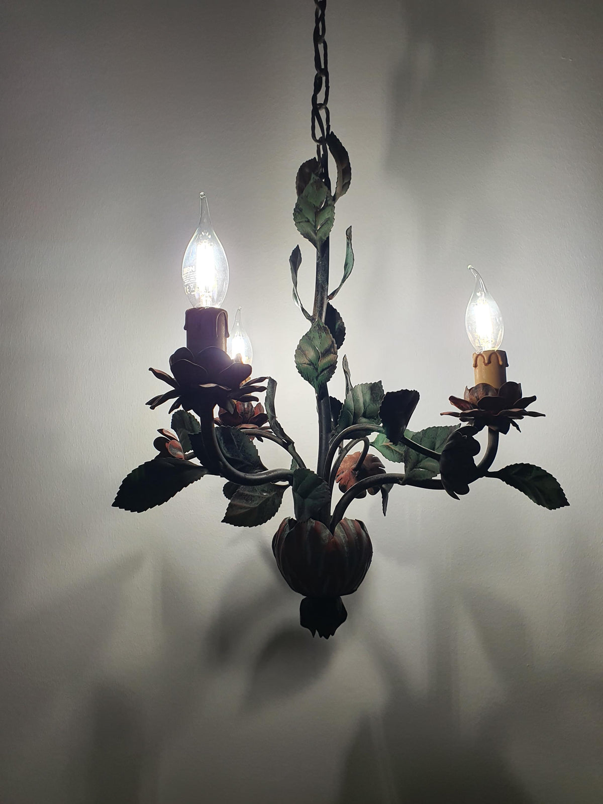Vintage 1980s Italian floral chandelier with bohemian cottagecore styling
