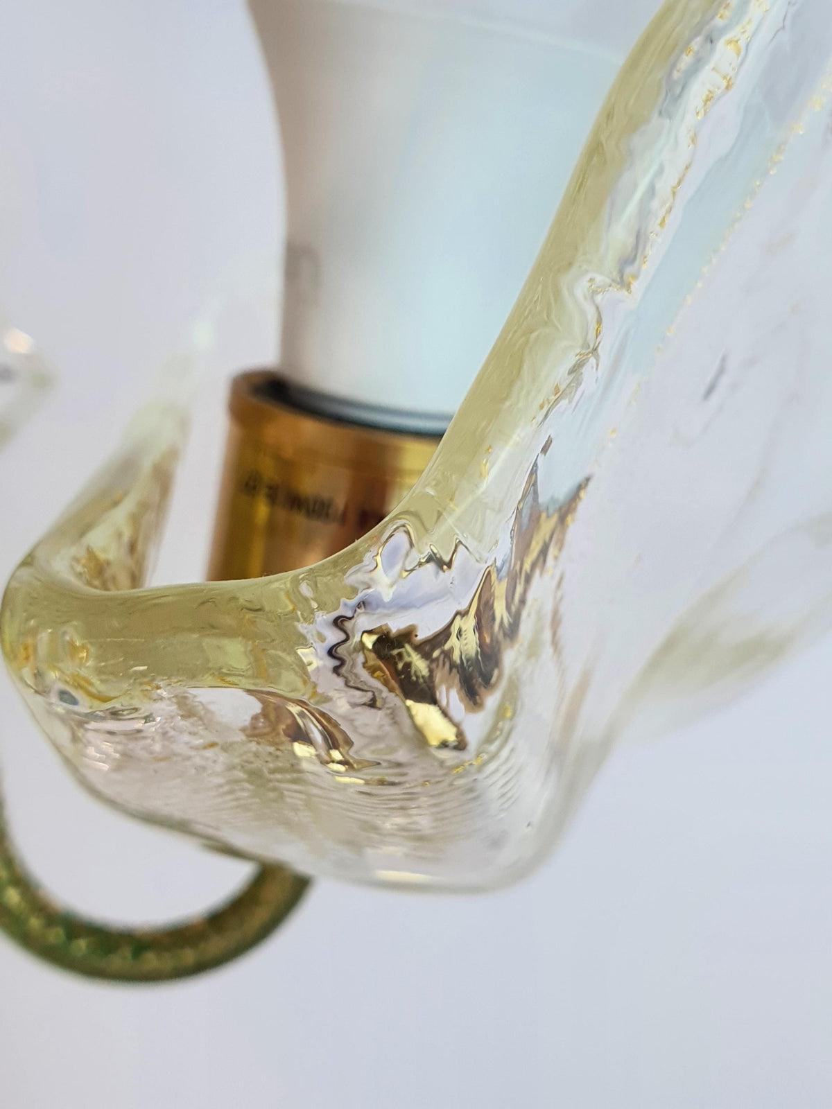 Vintage La Murrina Murano Glass Chandelier – 3-Arm Clear Avventurina Petals, Gold-Toned Frame, Hollywood Regency